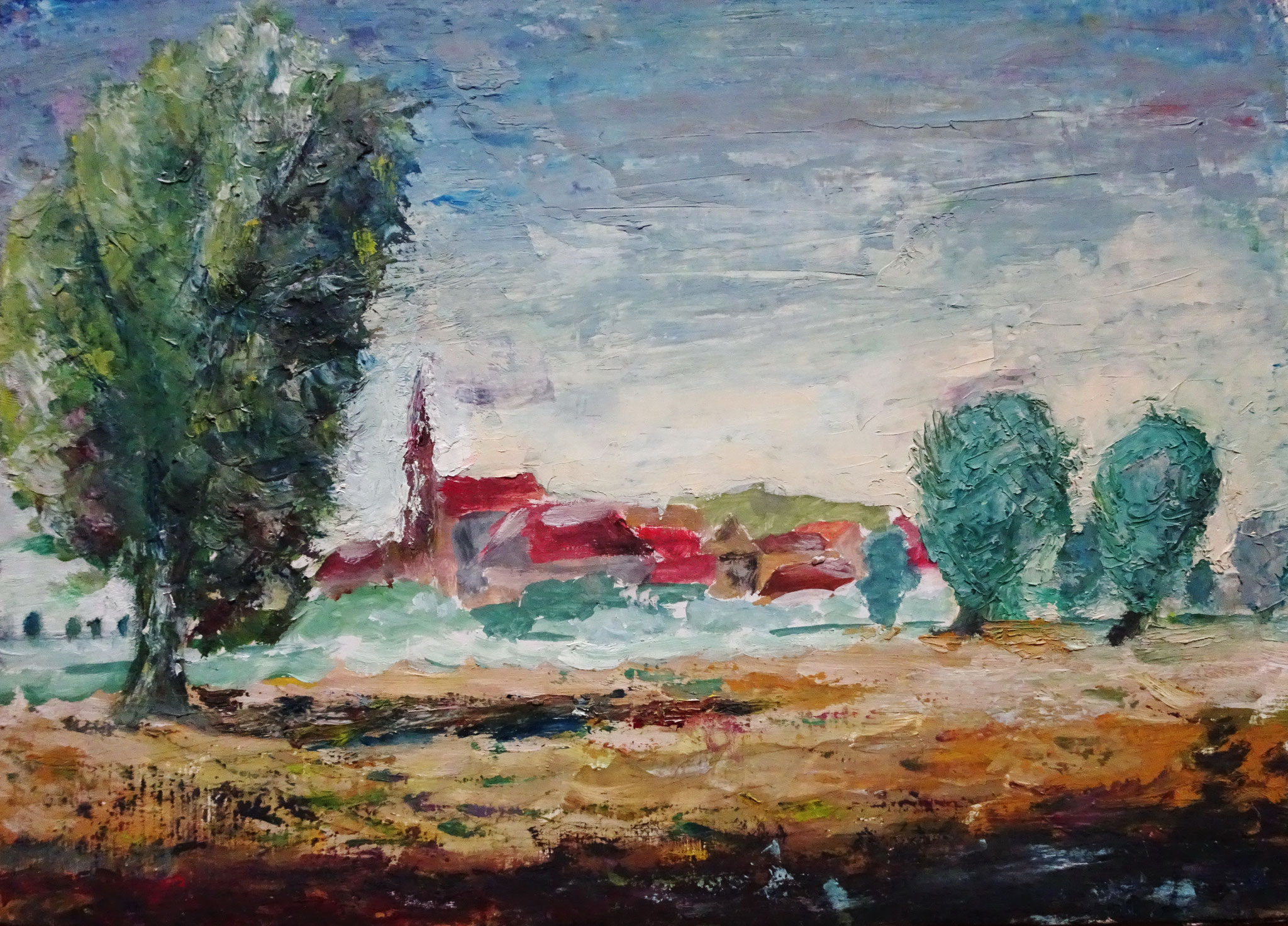 kleine stadt ganz nah;    -    Öl auf Pappe, 25x30cm 