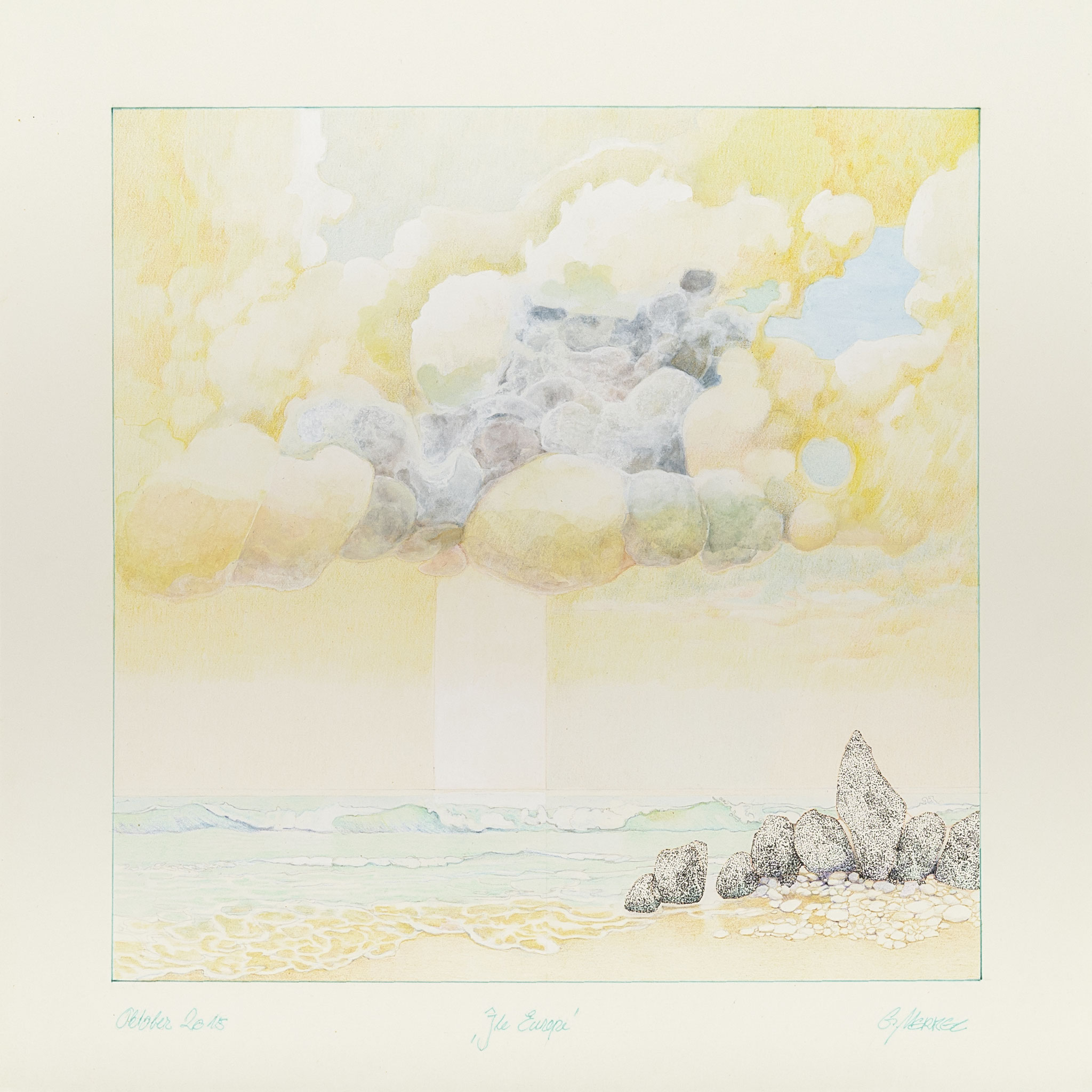 "Ile Europe", 2016, Aquarell, Farbstifte, Tusche, Arches-Büttenpapier, 26x26 cm