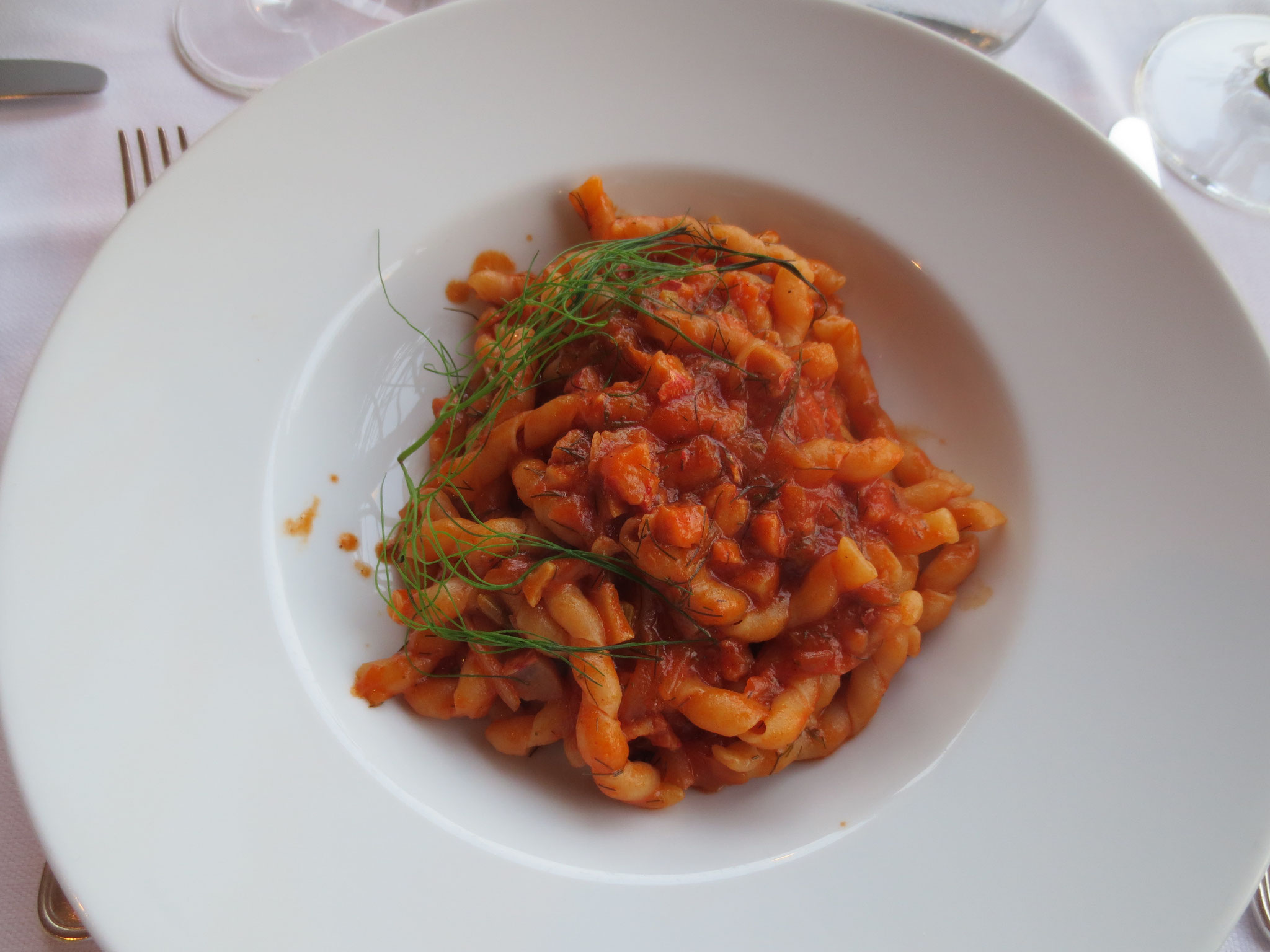 Abendessen im  "Ristorante Casinò" in Gardone Riviera (im Bild: Pasta mit Fisch und Gemüse))