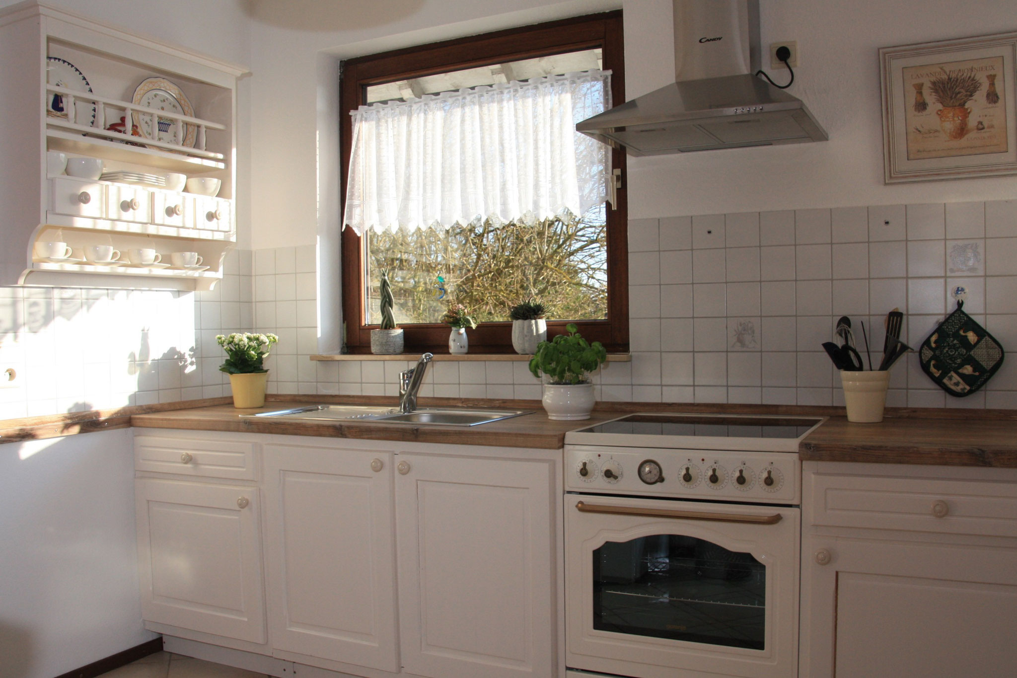 Country-style kitchen with stove and oven in its retro look