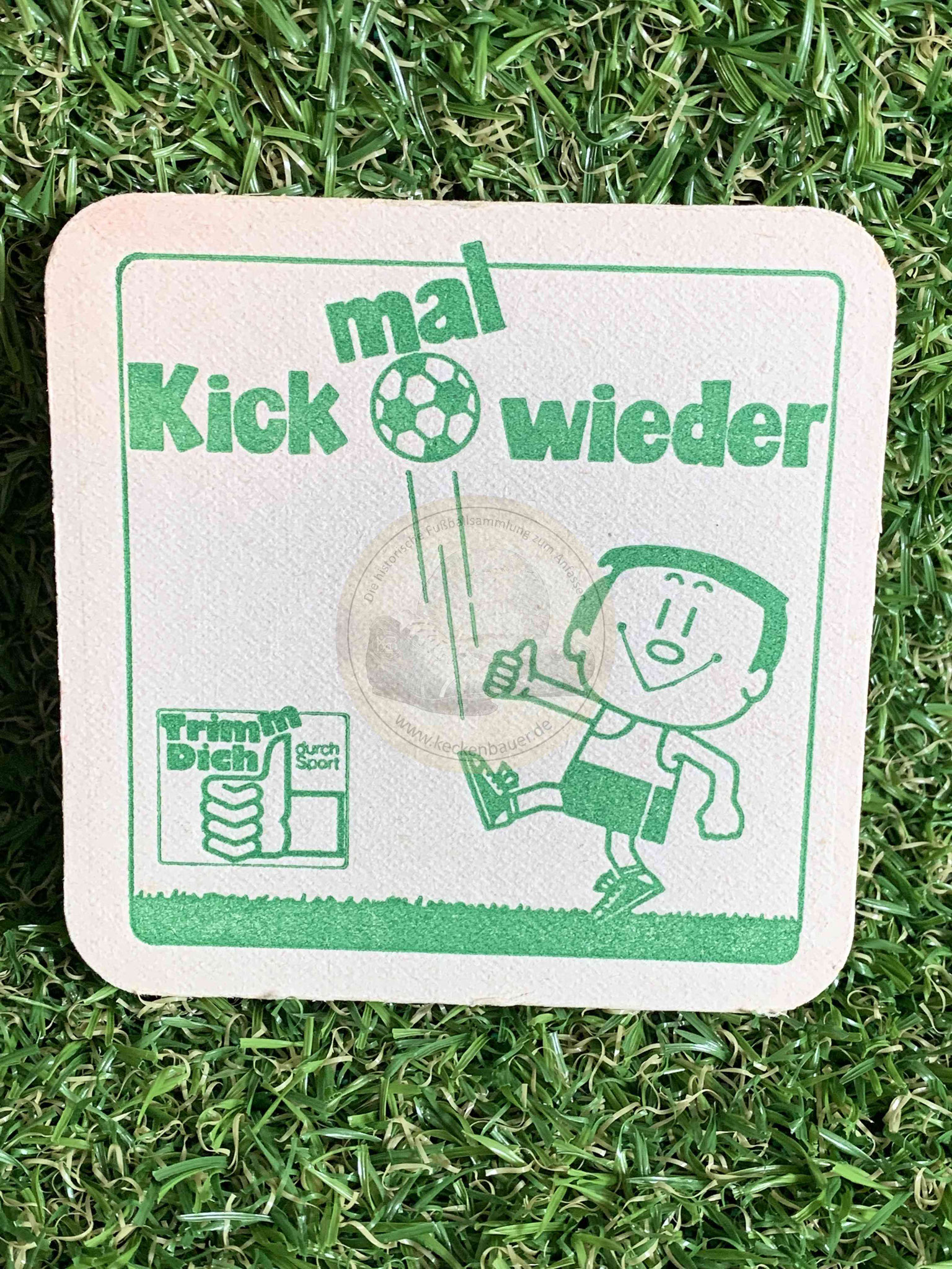 Kick mal wieder Trimm Dich Bierdeckel von Barre Bräu 