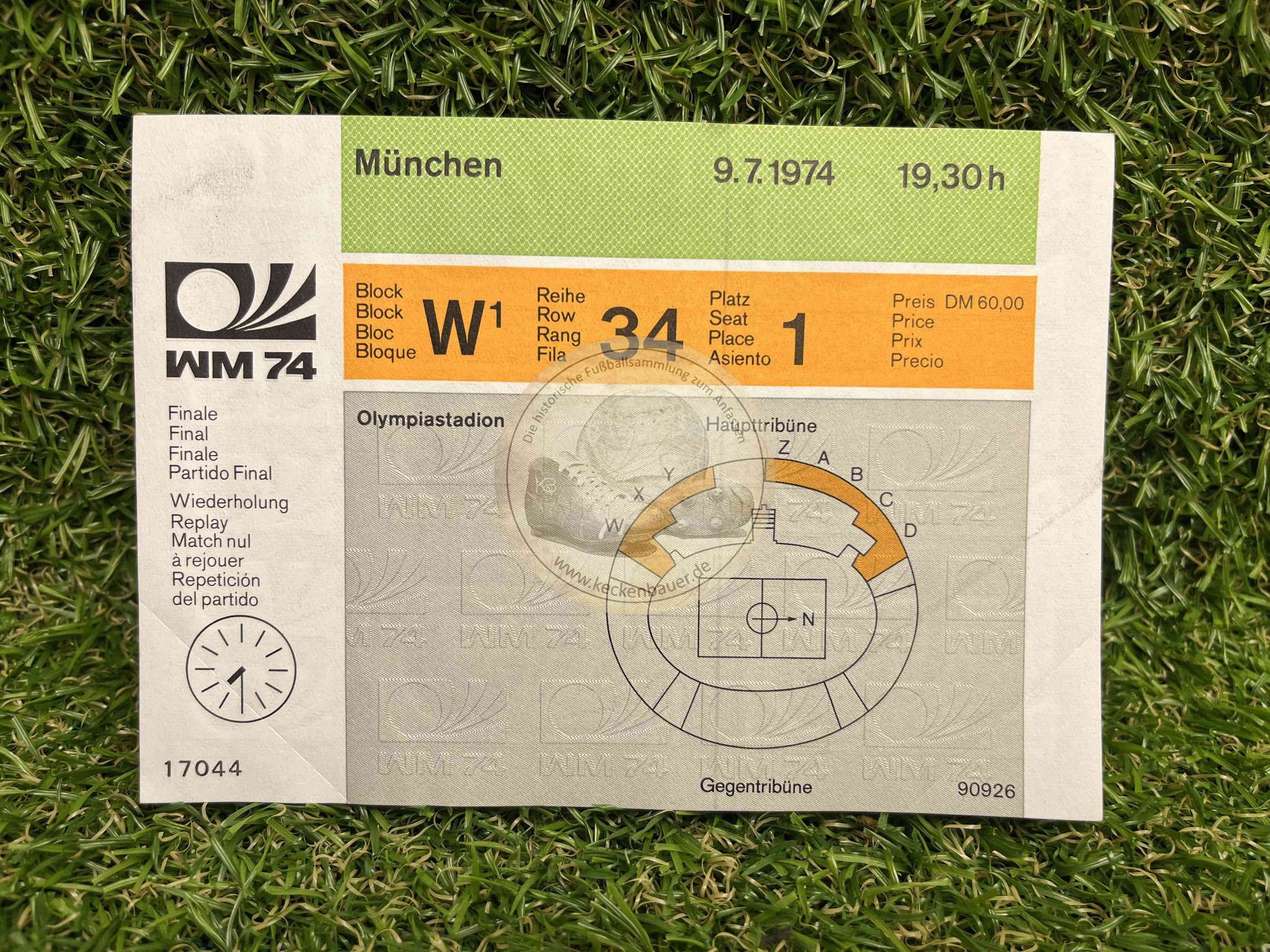 19740709 WM 1974 Ticket Wiederholungsspiel WM Finale