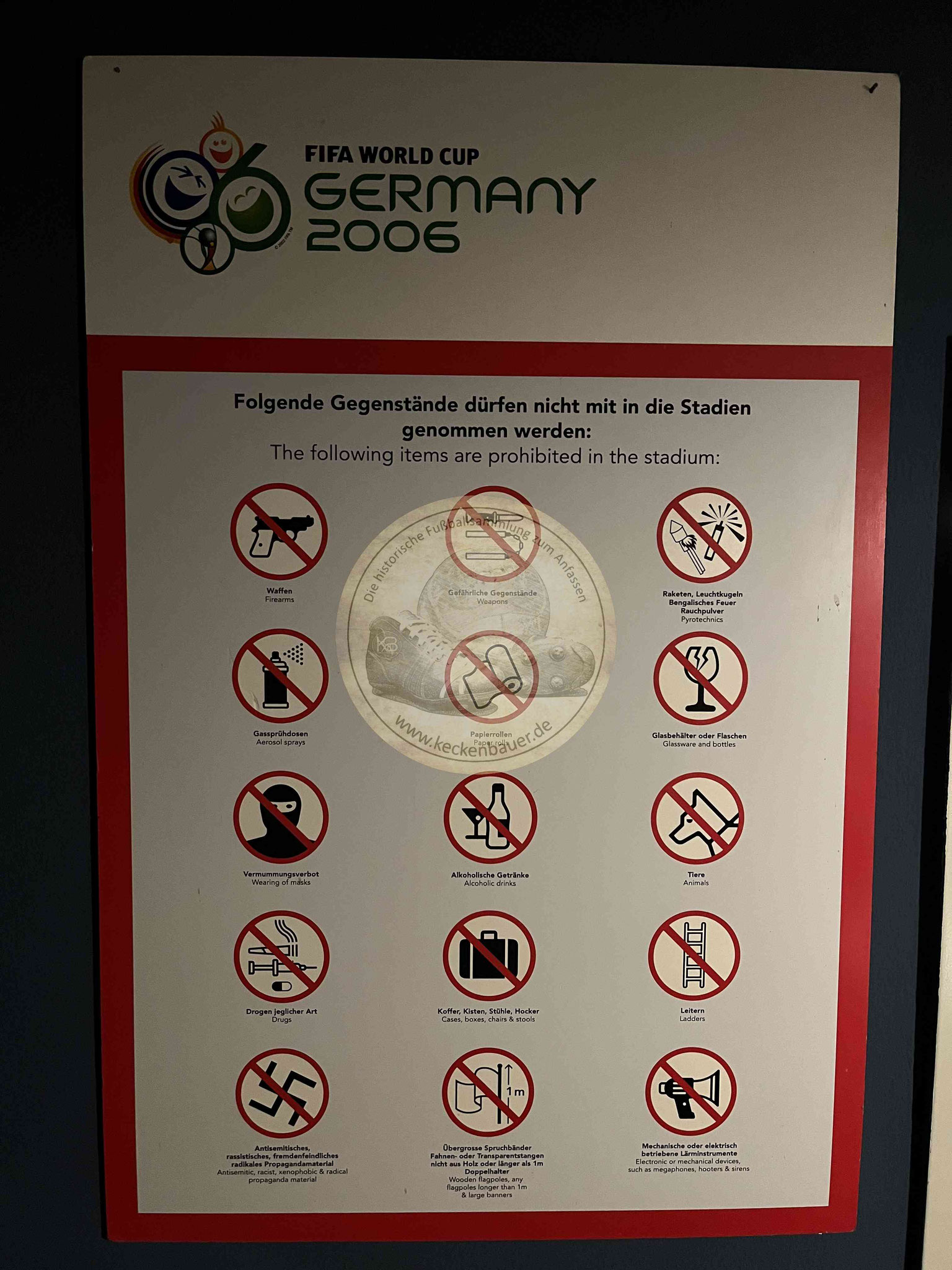 Original Stadion Verbotsschild von der WM 2006 in Deutschland