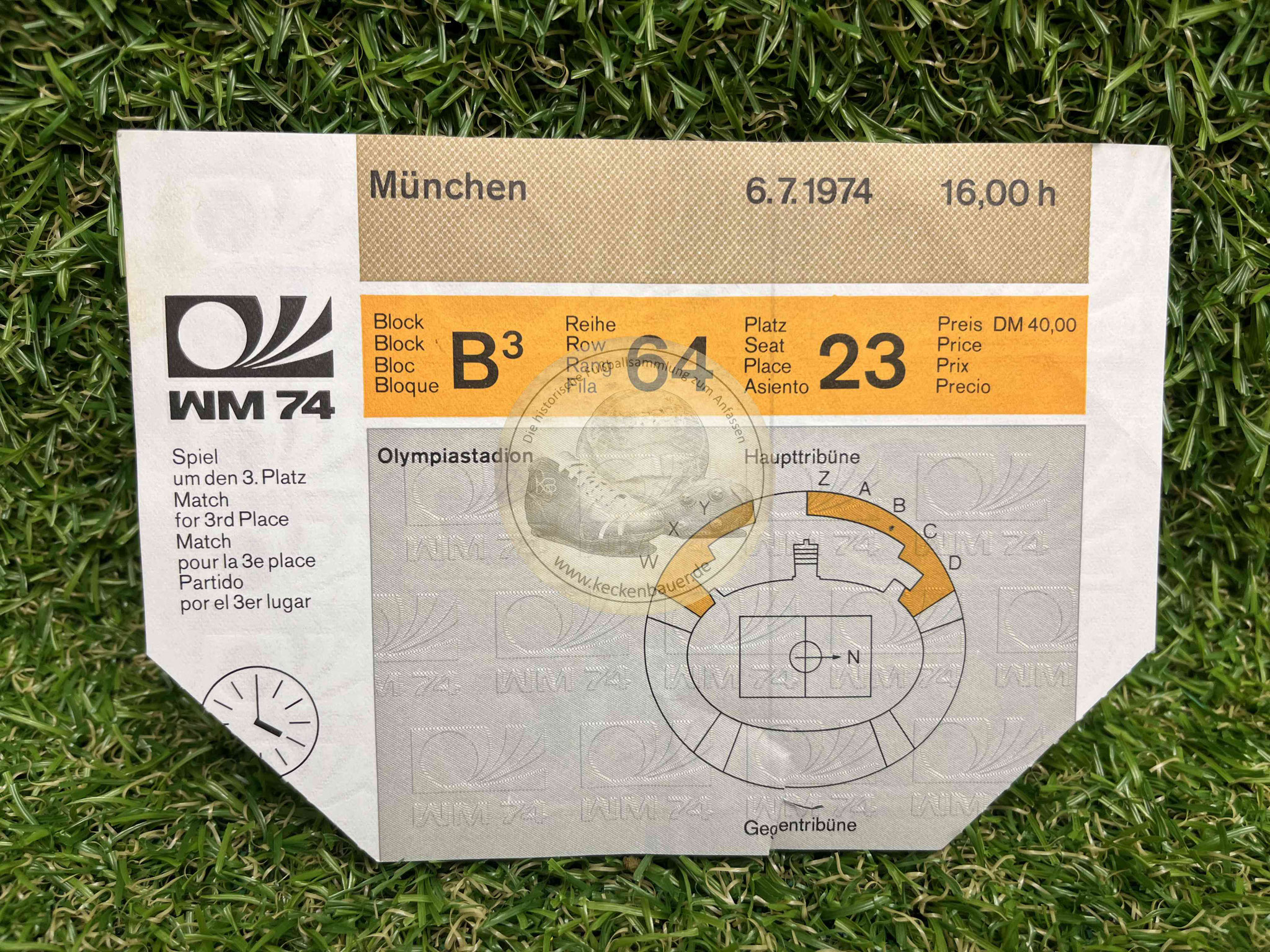 19740706 WM 1974 Spiel um Platz 3 Ticket