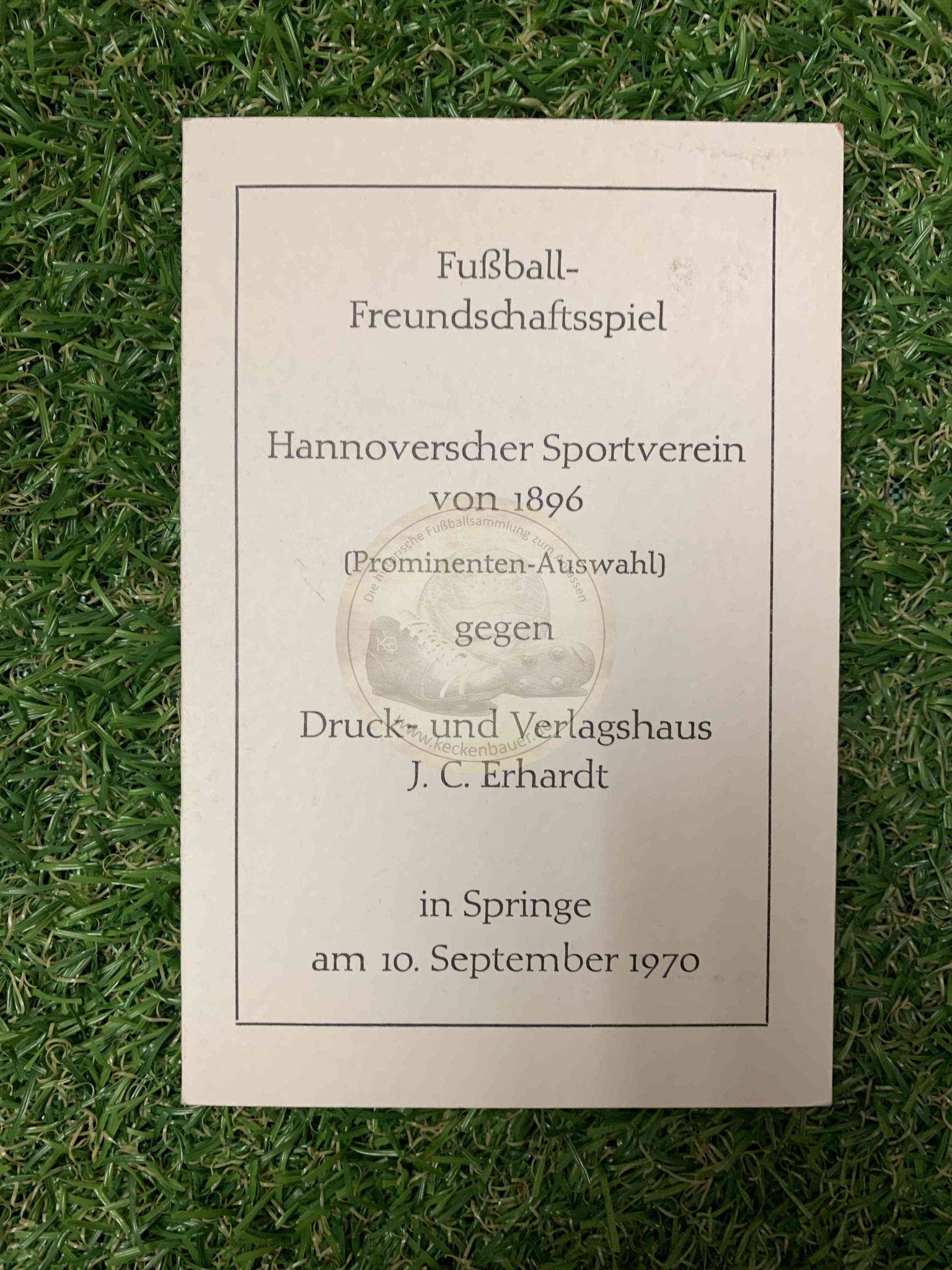 19700910 Speisekarte vom Spiel Hannover 96 Prominenten Auswahl gegen Druck und Verlagshaus J.C. Erhardt in Springe 