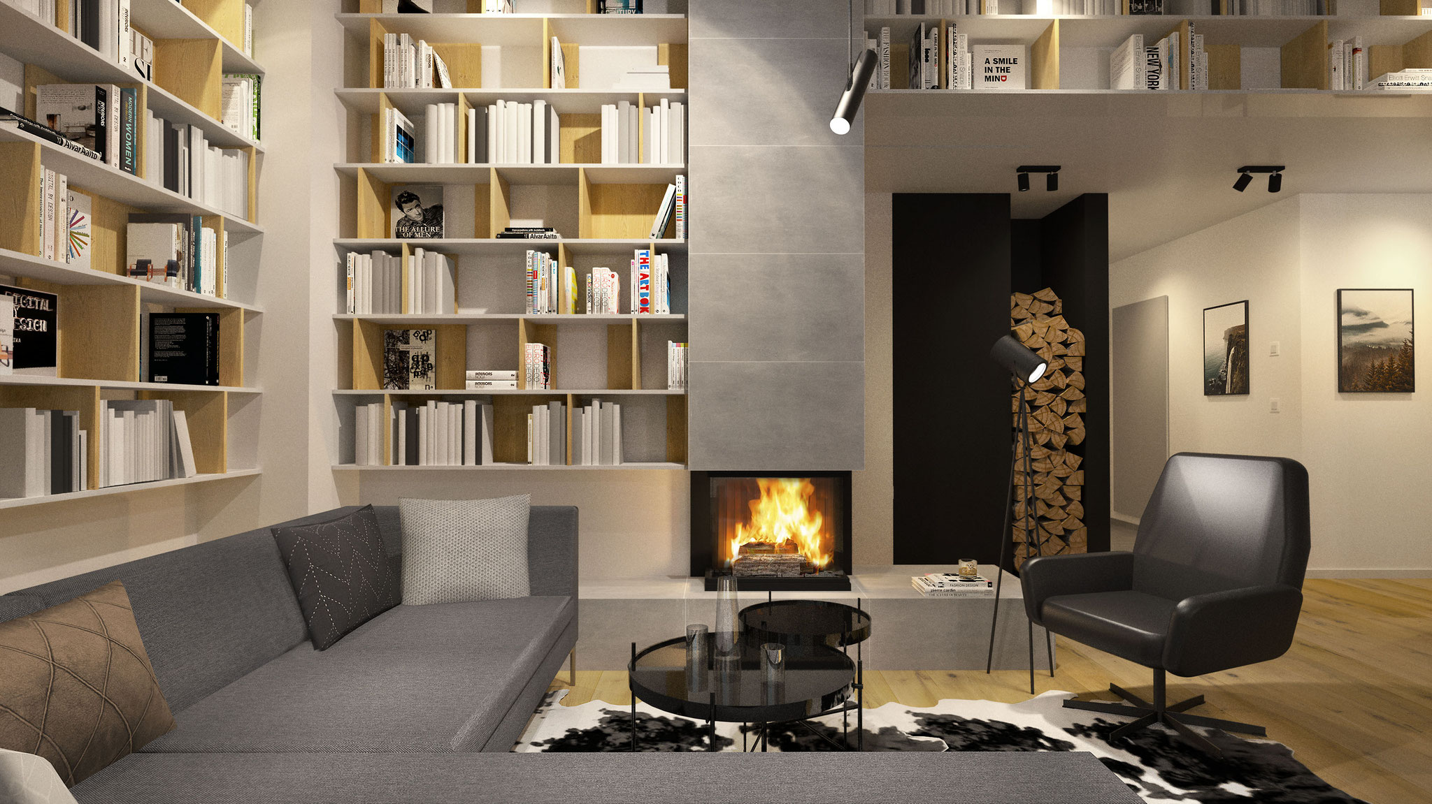 Haus W., Wettmannstätten, Wohnzimmer mit Kamin