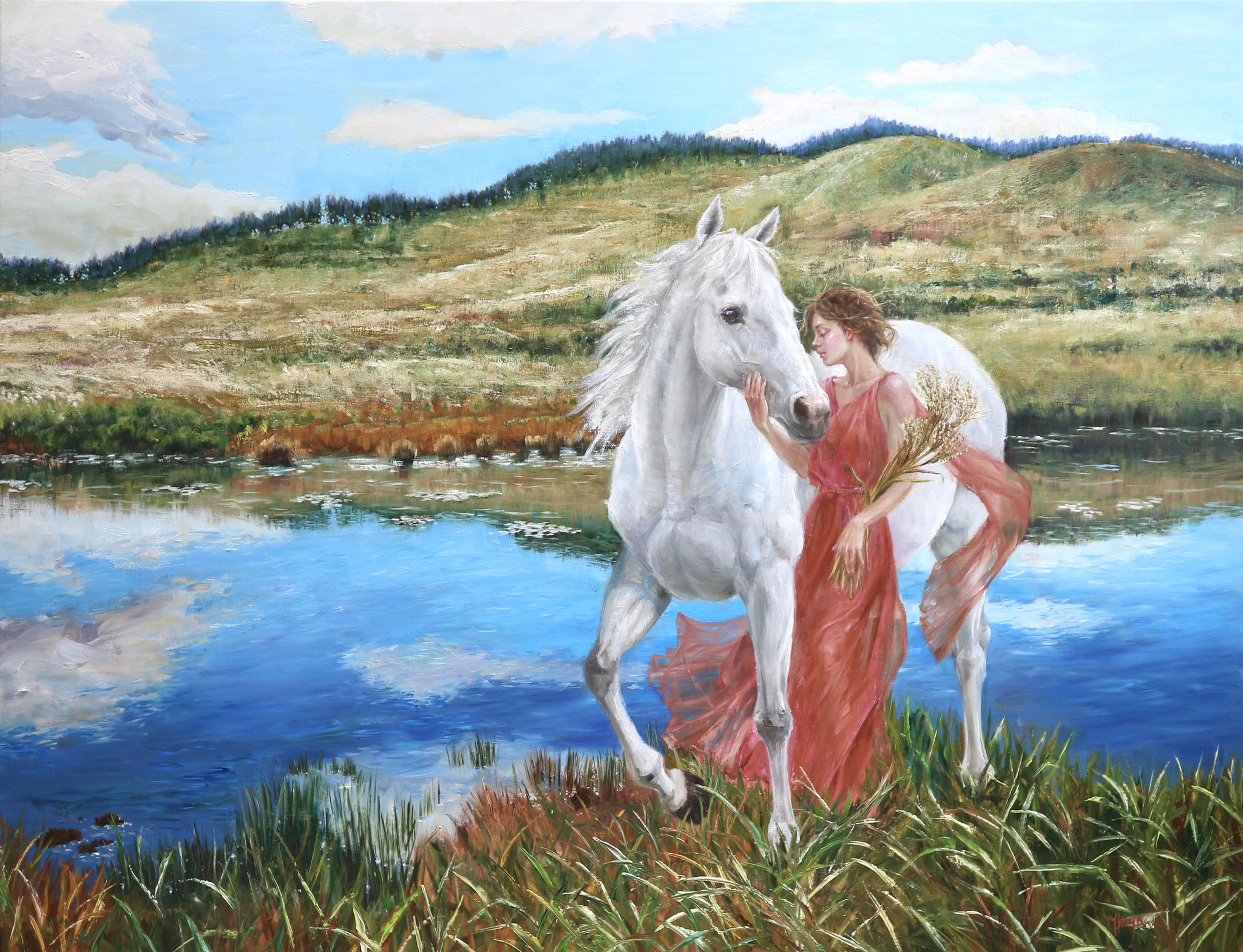 油彩画　伊奈ヶ湖 楽天市場】絵画 油絵 額入り油彩 手描き 油絵 宍道湖 朝隈敏彦