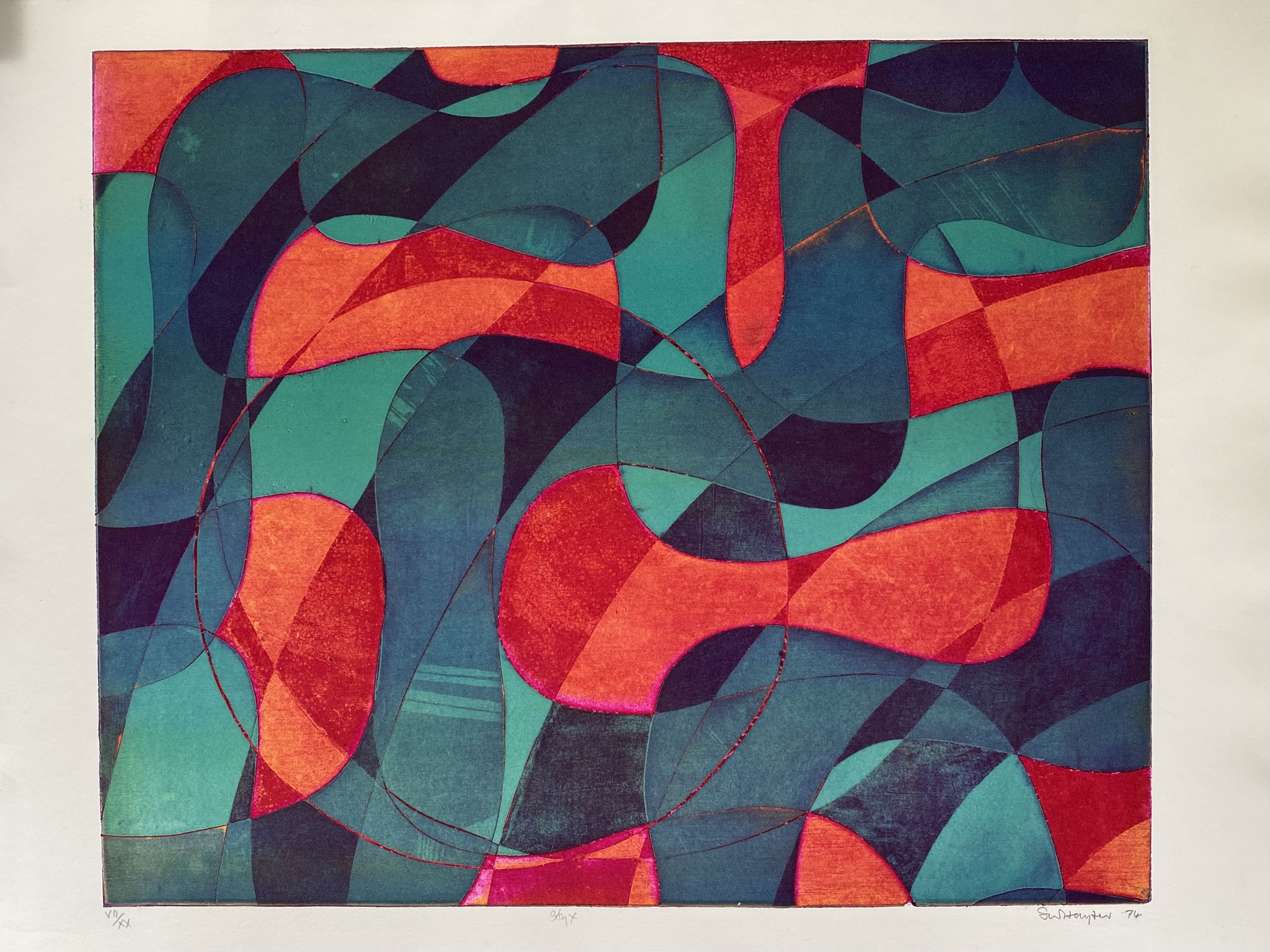 Stanley William HAYTER  (1901-1988) Styx , 1974 (Black& Moorhead n° 369) Eau-forte et vernis mou sur BFK Rives, titrée, datée, numérotée VII/XX et signée au crayon. Editions M'Arte, Milan,  Image: 48,5 x 59,2 cm Feuille : 75 x 55,5 cm 