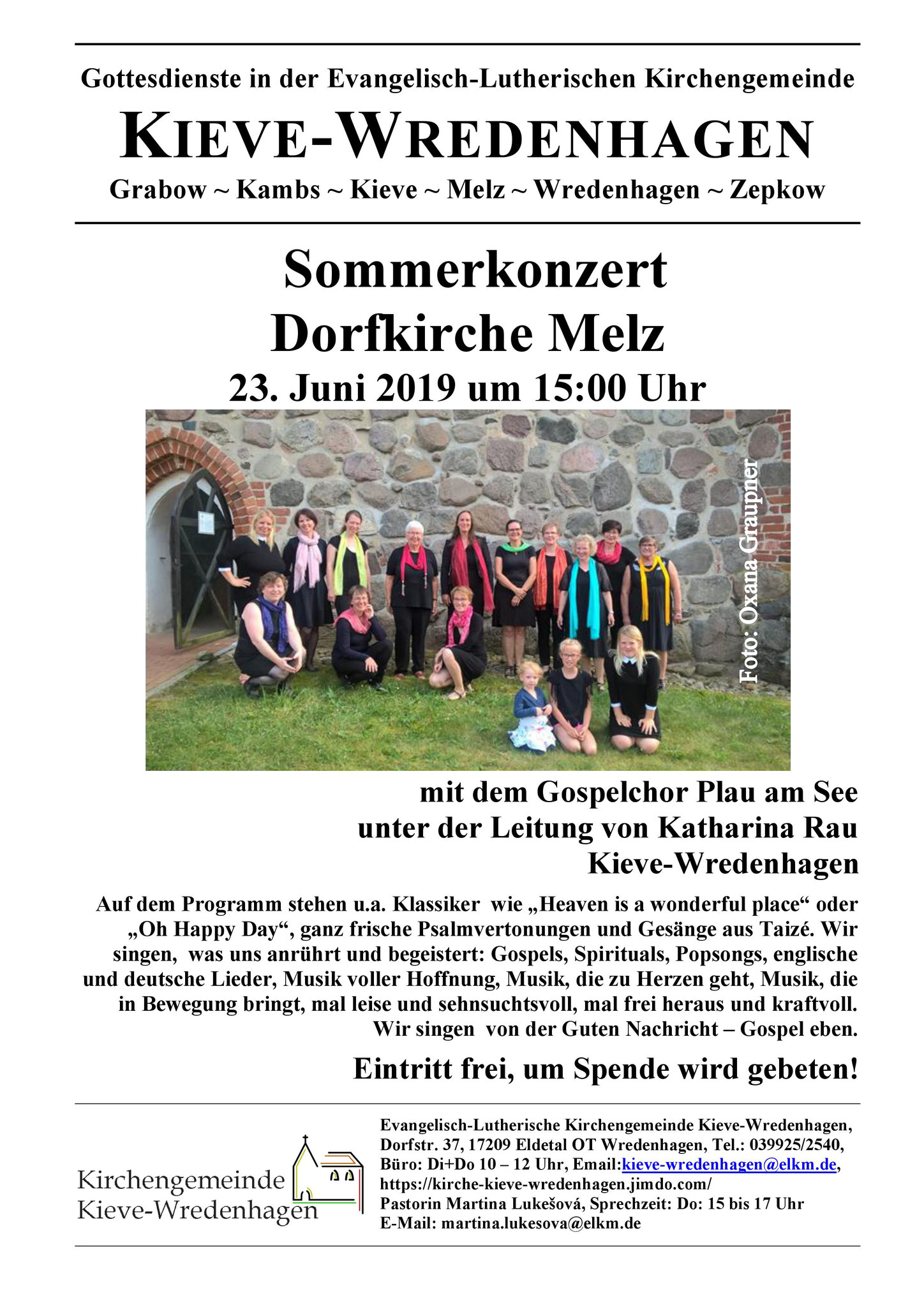 Konzert des Gospelchores aus Plau am See
