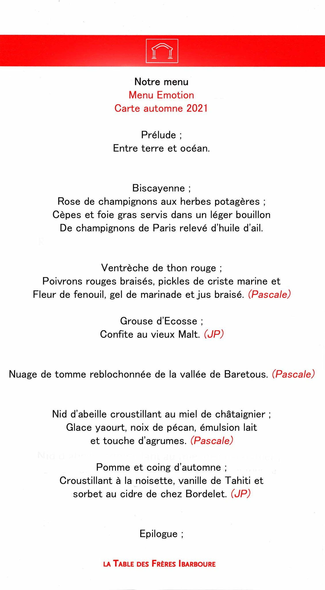 Notre menu