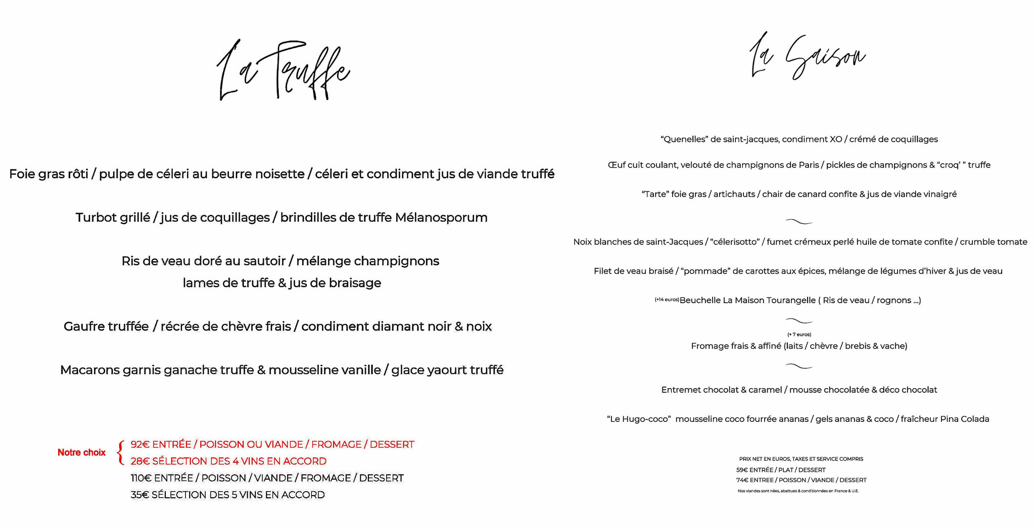 Les 2 menus du jour