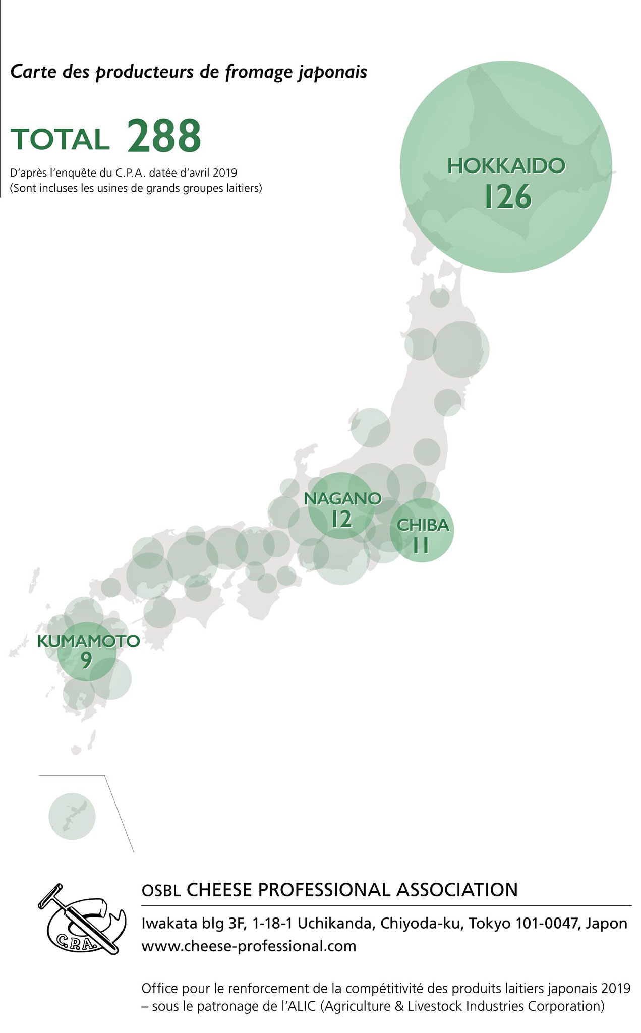 Carte des producteurs de fromages japonais - Crédit photo : www.cheese-professional.com
