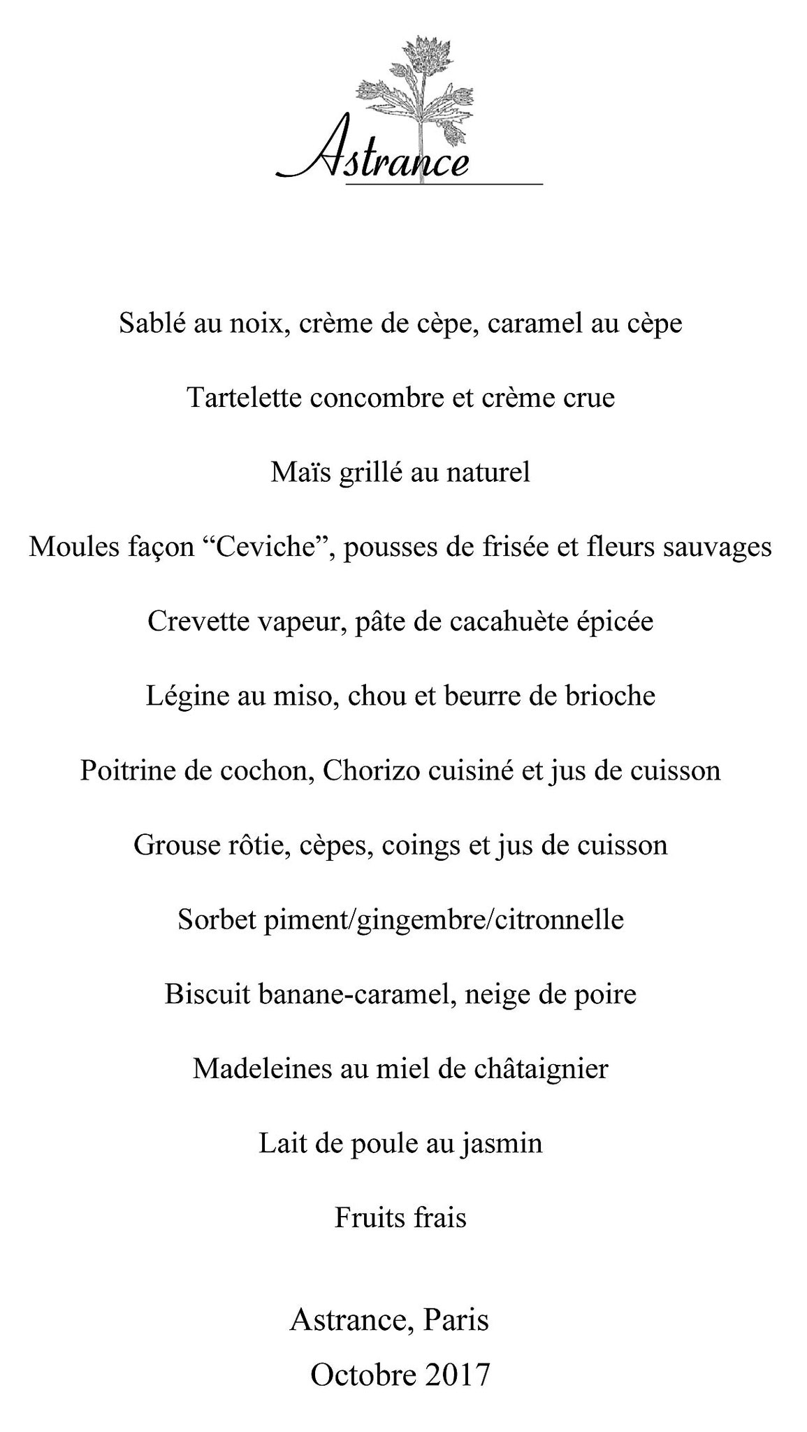Le contenu du menu dégustation