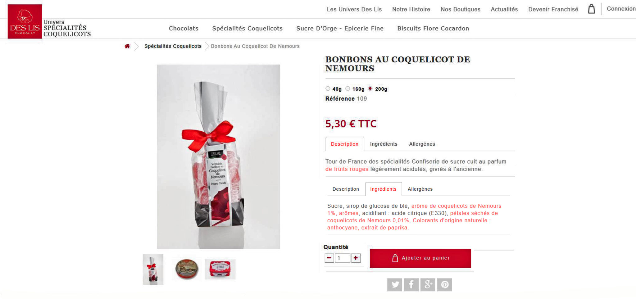 Exemple de contenu publicitaire de "Des Lis Chocolat" à Nemours