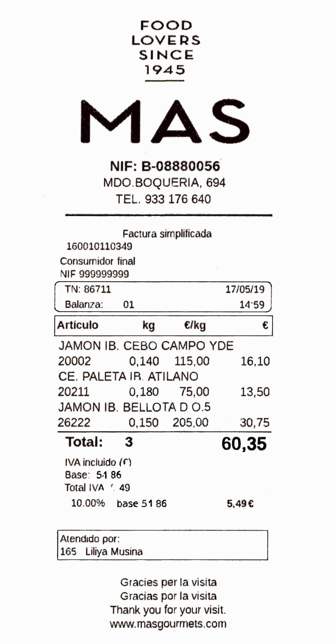 Le ticket de nos achats