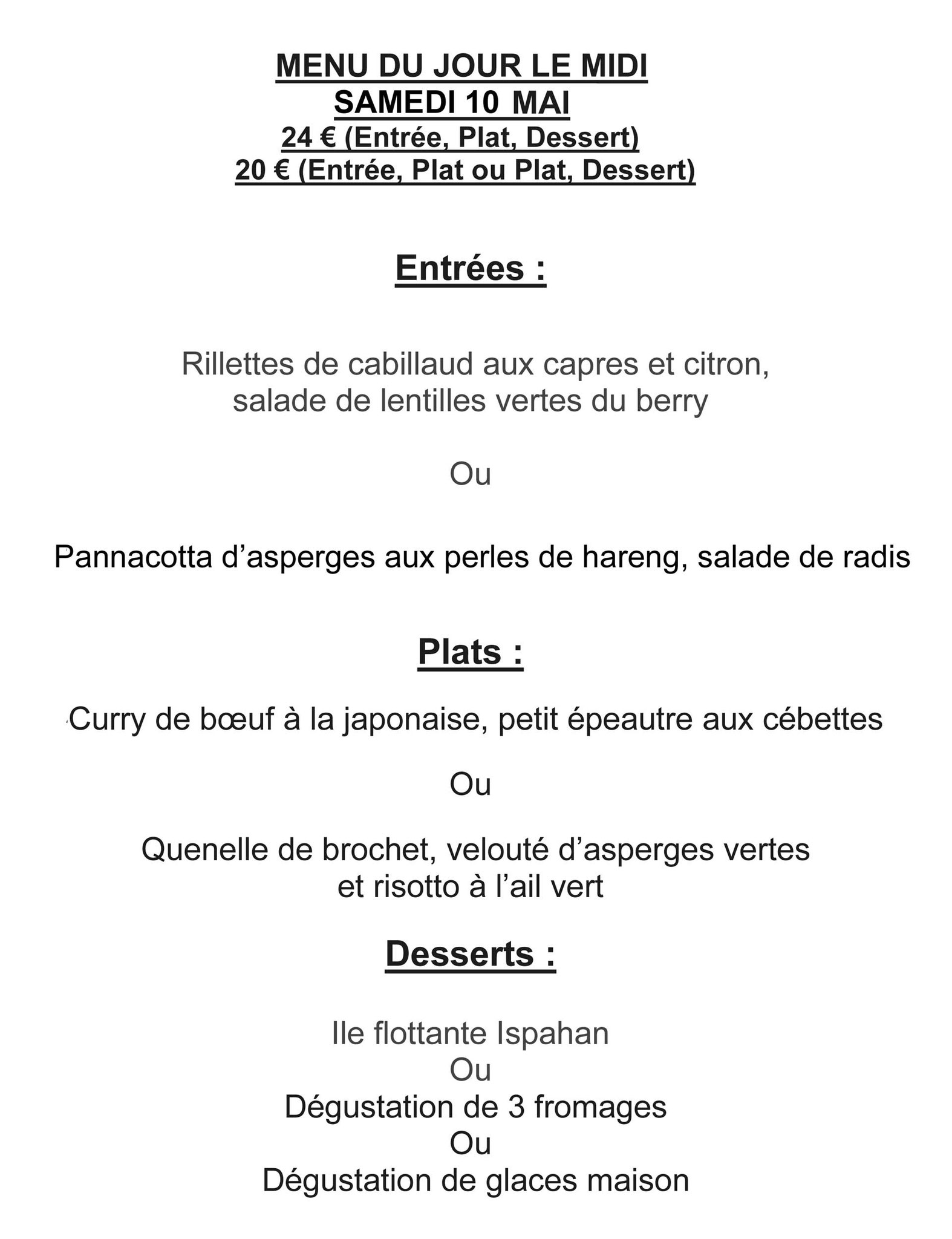 Menu du jour