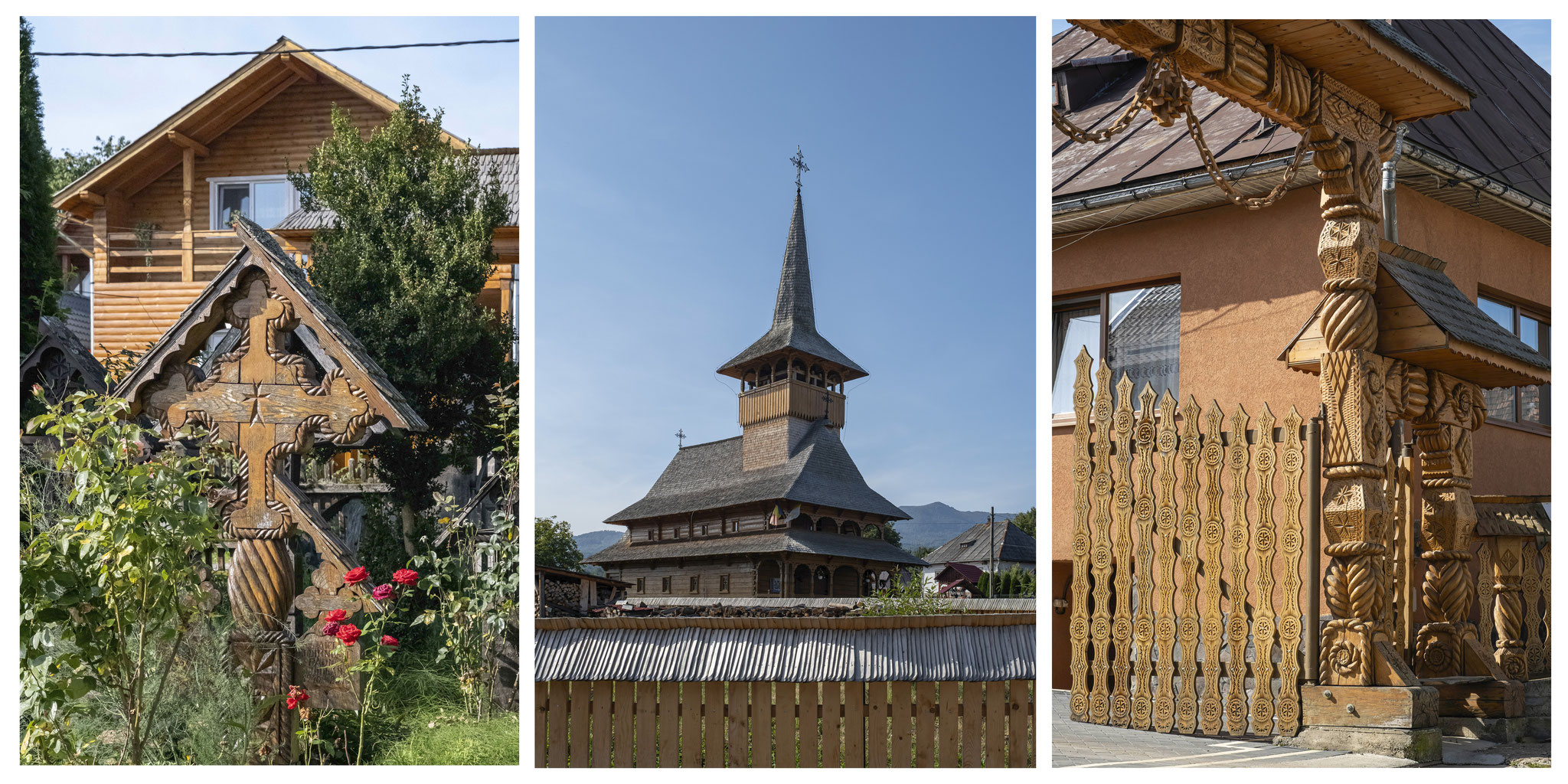 Maisons en bois, dotés de portails en bois sculptés