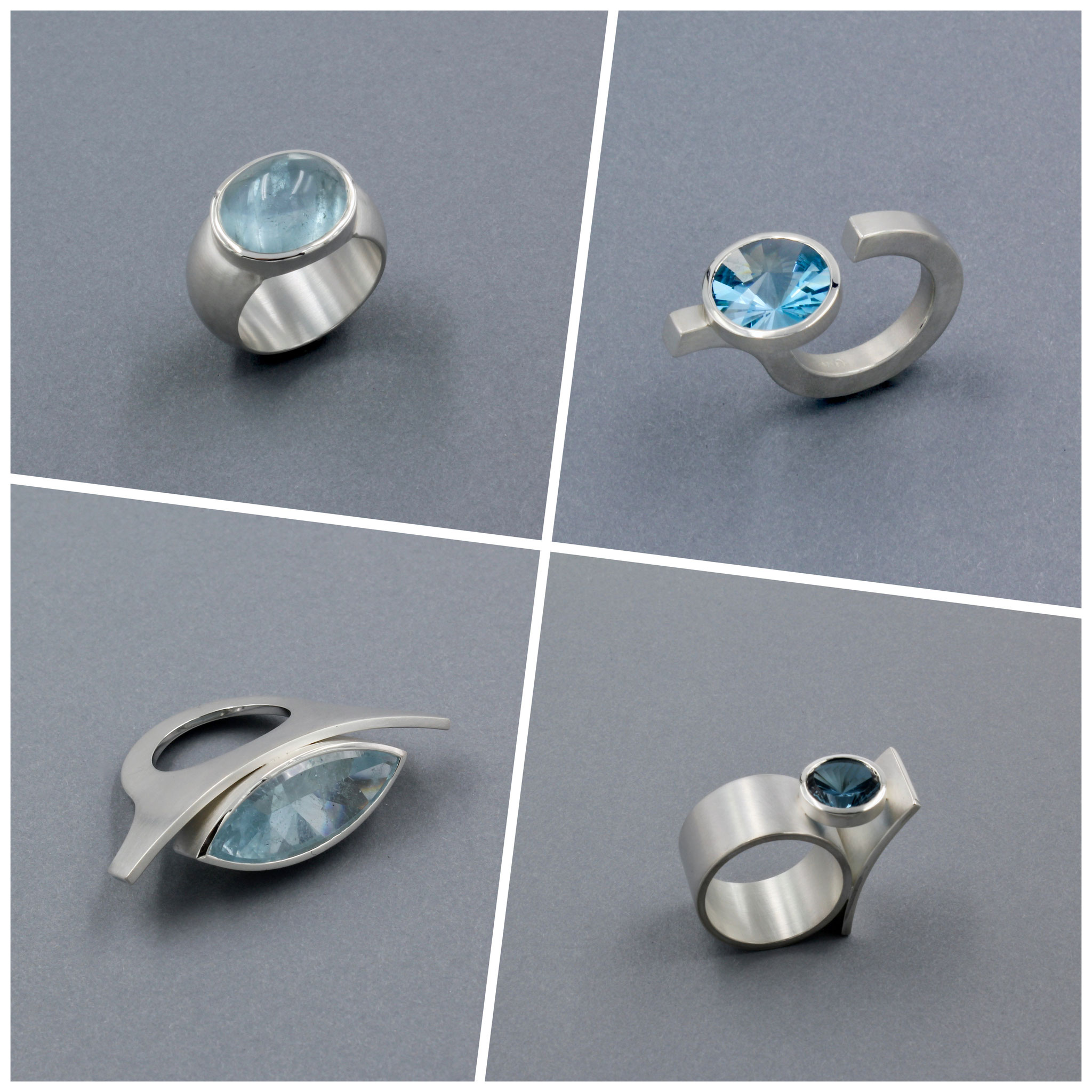 4 Ringe mit blauen Steinen