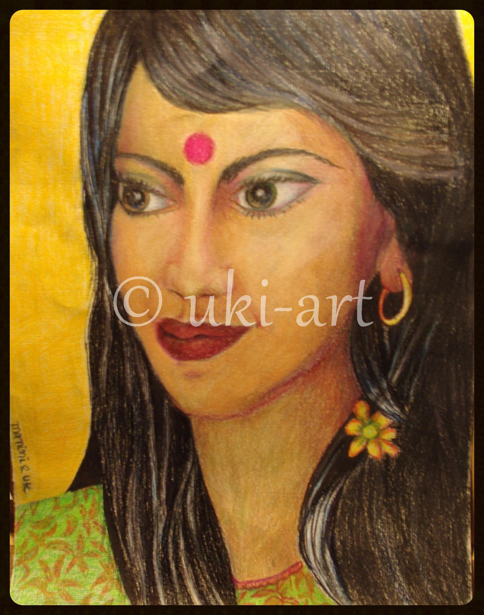 Indian Face - colored pencil, DIN A4, (Ute Kistner in Gemeinschaftsarbeit mit Manini)