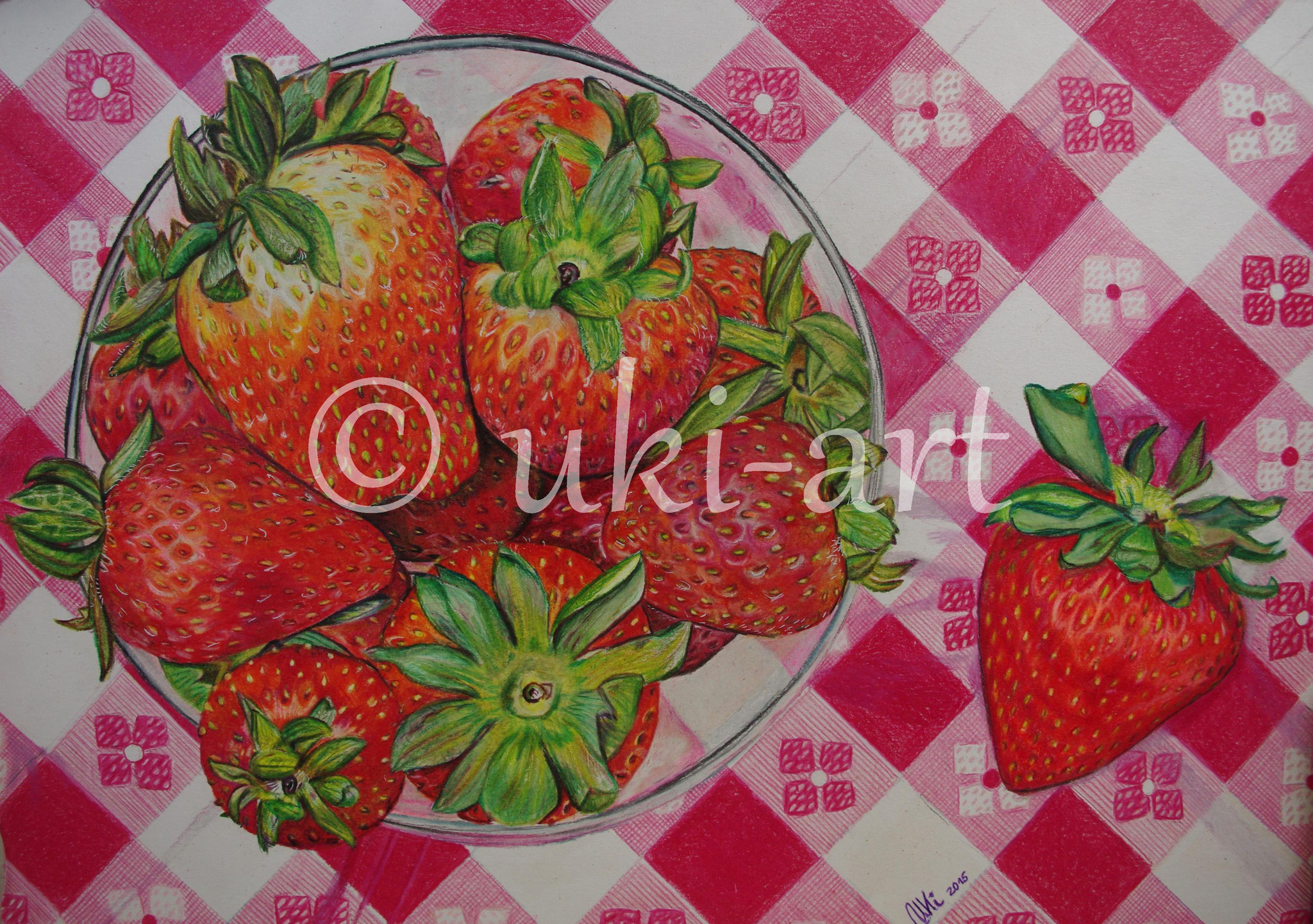 Erdbeeren, colored pencil, Format DIN A3, free reference photo from Sally Robertson