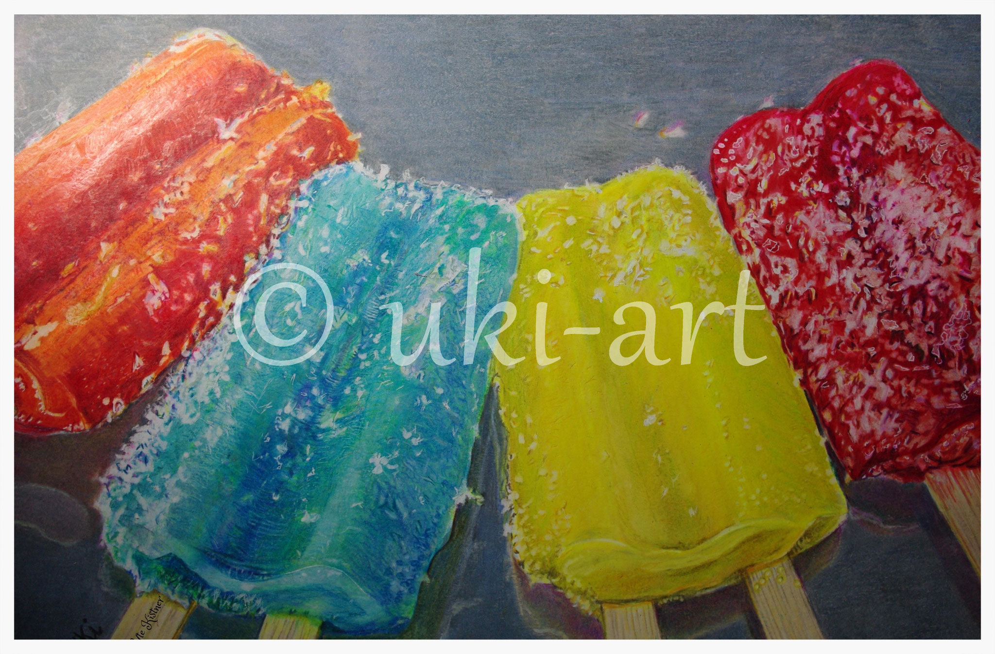Eis am Stiel, colored pencil, DIN A3, free reference photo from Sally Robertson