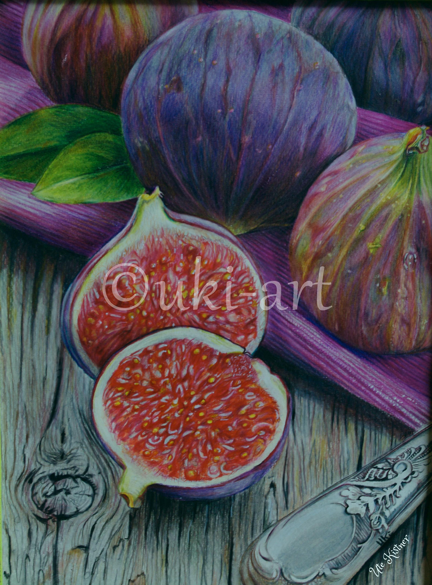 Stillleben mit Feigen, colored pencil, DIN A3, step-by-step für OZ-Verlag - Lust am Zeichnen Nr. 18/16; Fotoreferenz via OZ-Verlag