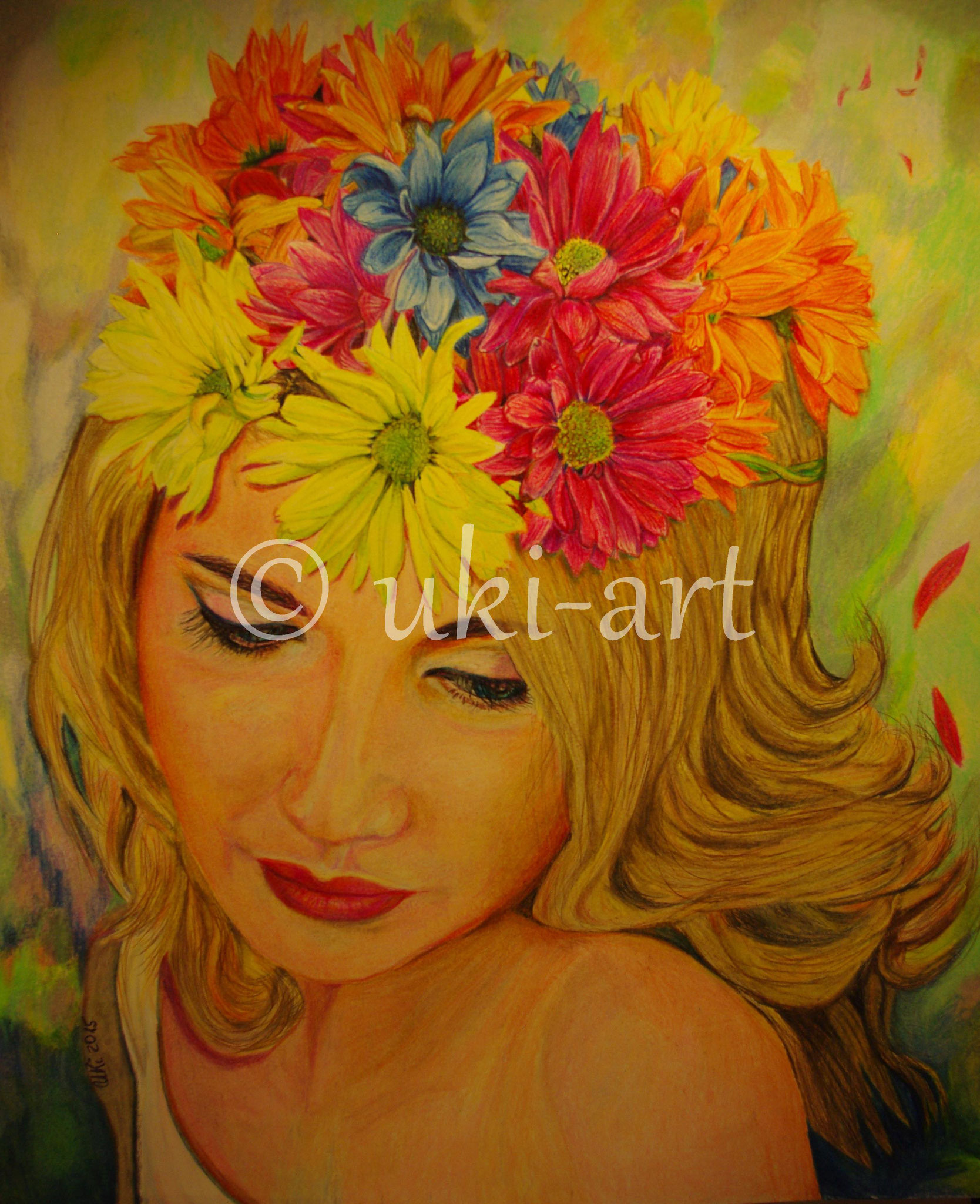 Margeriten-Portrait, colored pencil 