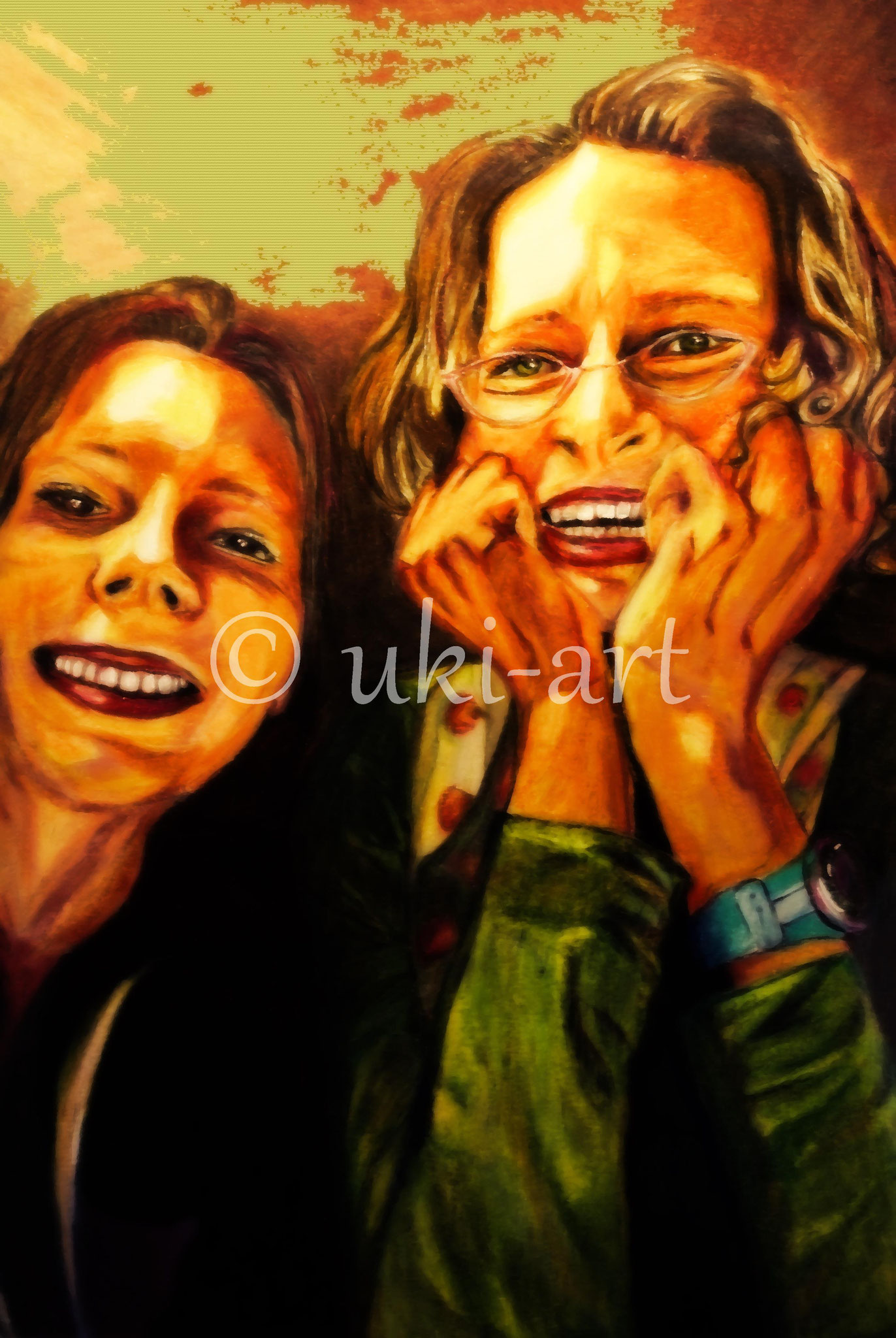 Just friends, Selbstbildnis mit Freundin, colored pencil, 20 X 30 cm (digitalisiert in Photobearbeitung)