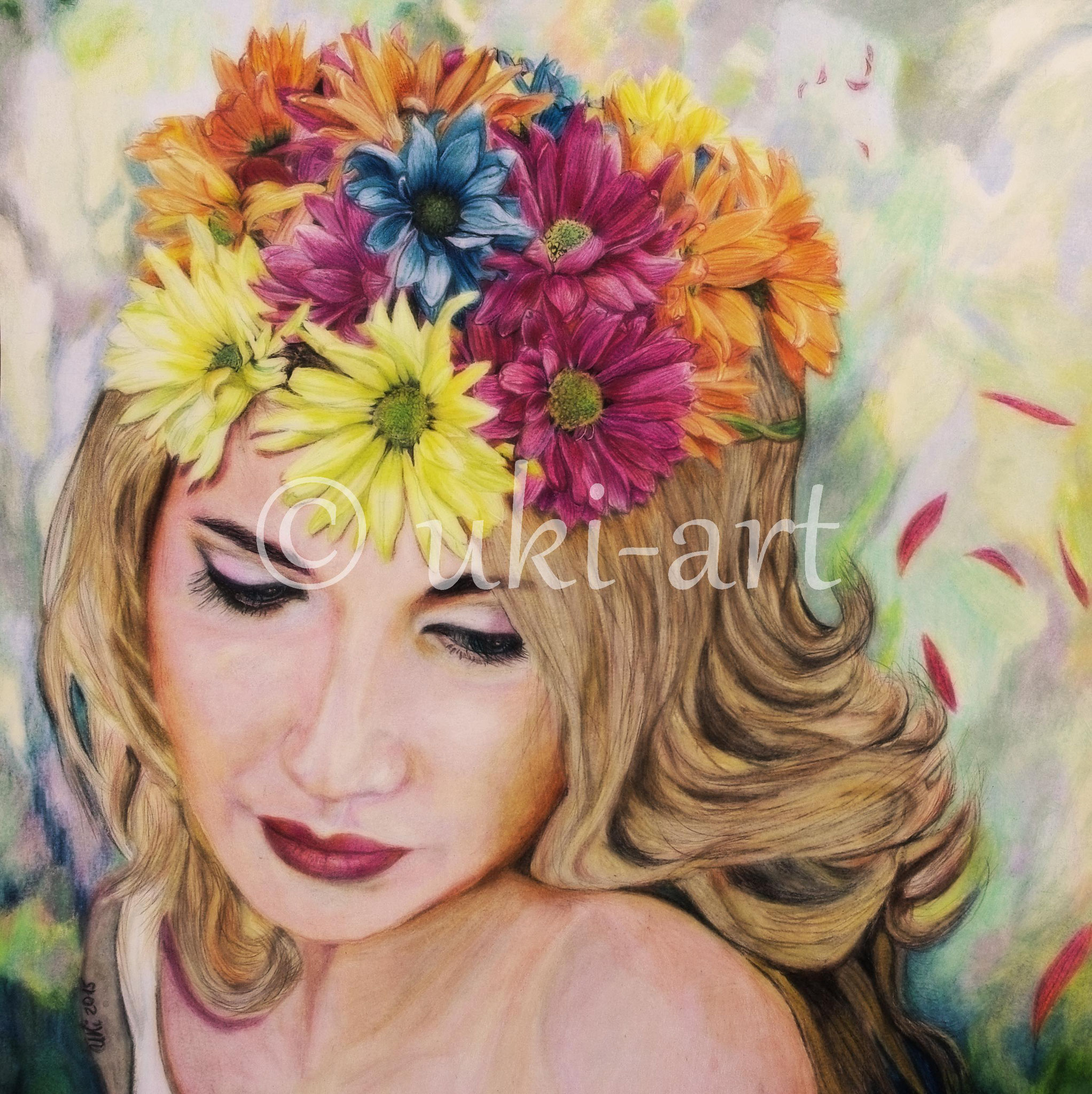 Margeriten-Porträt, colored pencil, Original in DIN A2