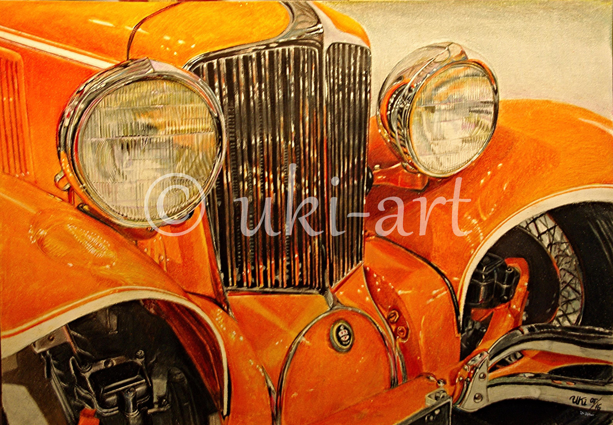 Oldtimer - Cord, colored pencil, DIN A3, free reference photo from Sally Robertson