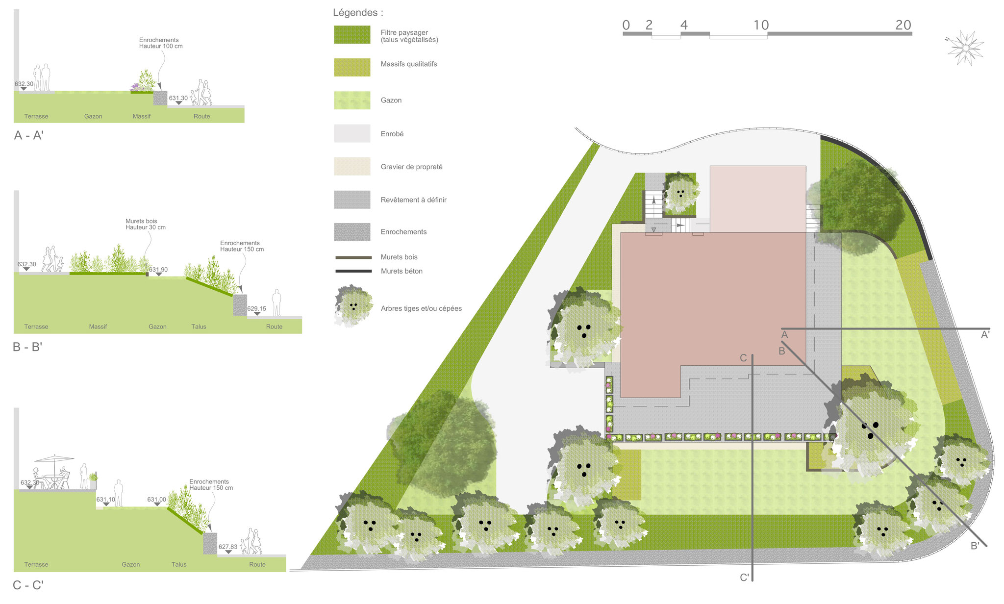 plan - esquisse - conception et aménagement d'un jardin privé à Andilly
