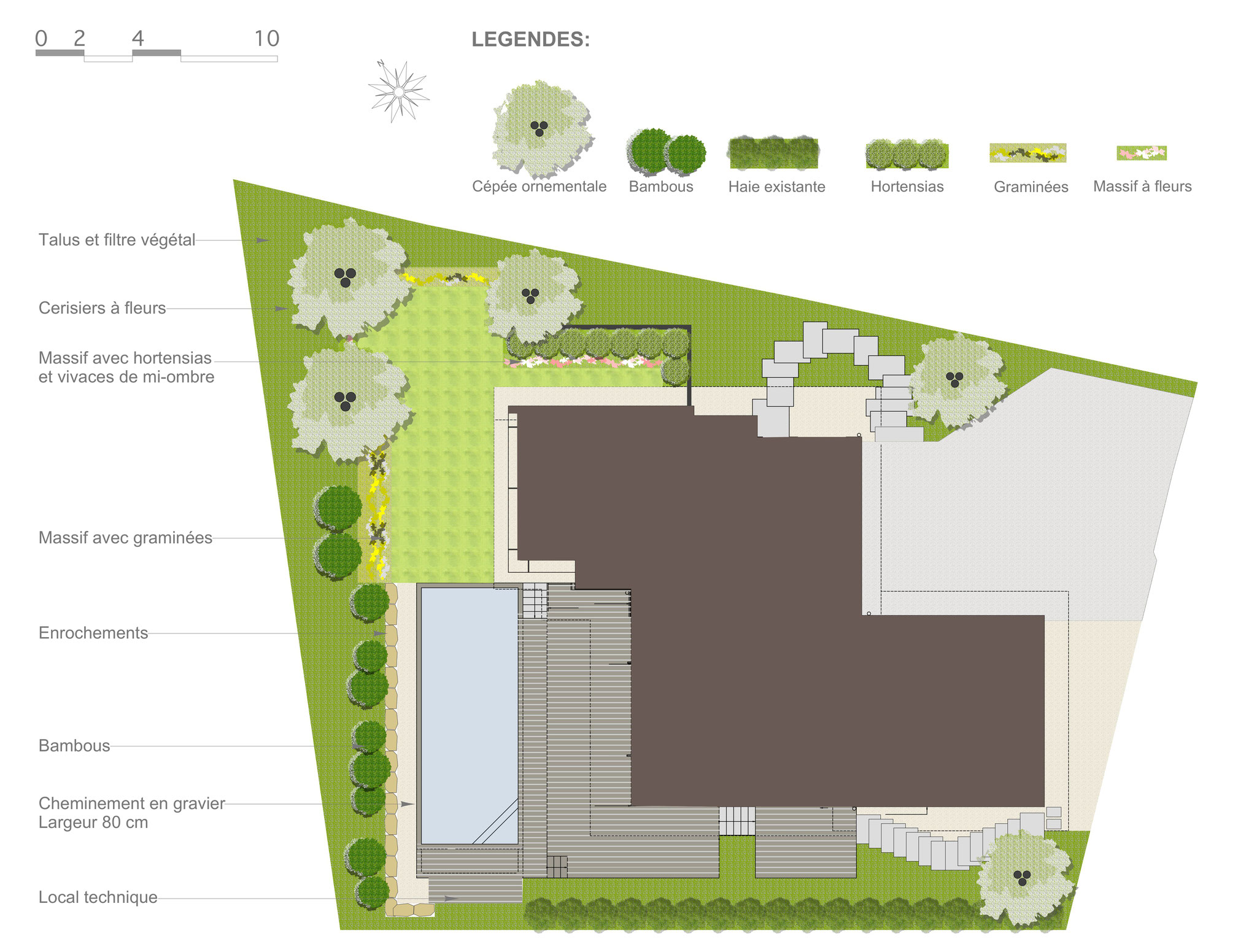 plan - esquisse - conception et aménagement d'un jardin privé à Neydens