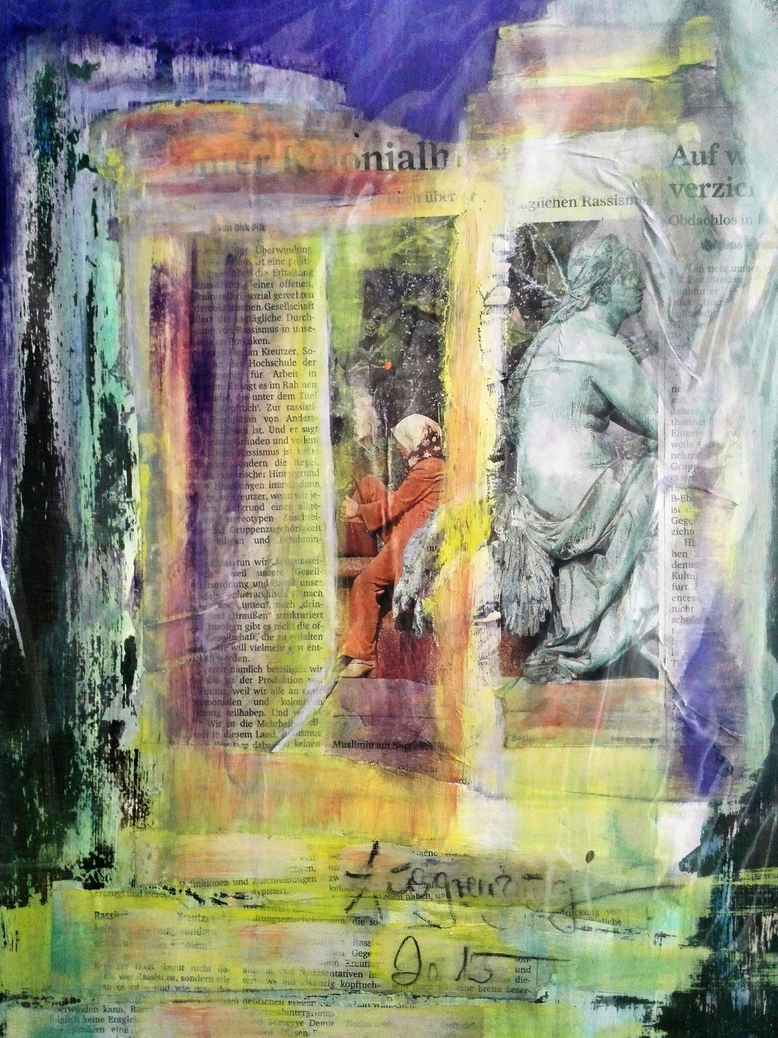 verkaufte Collage ,  Acryl 30 x 40 cm auf Passepartoutpapier 2016,