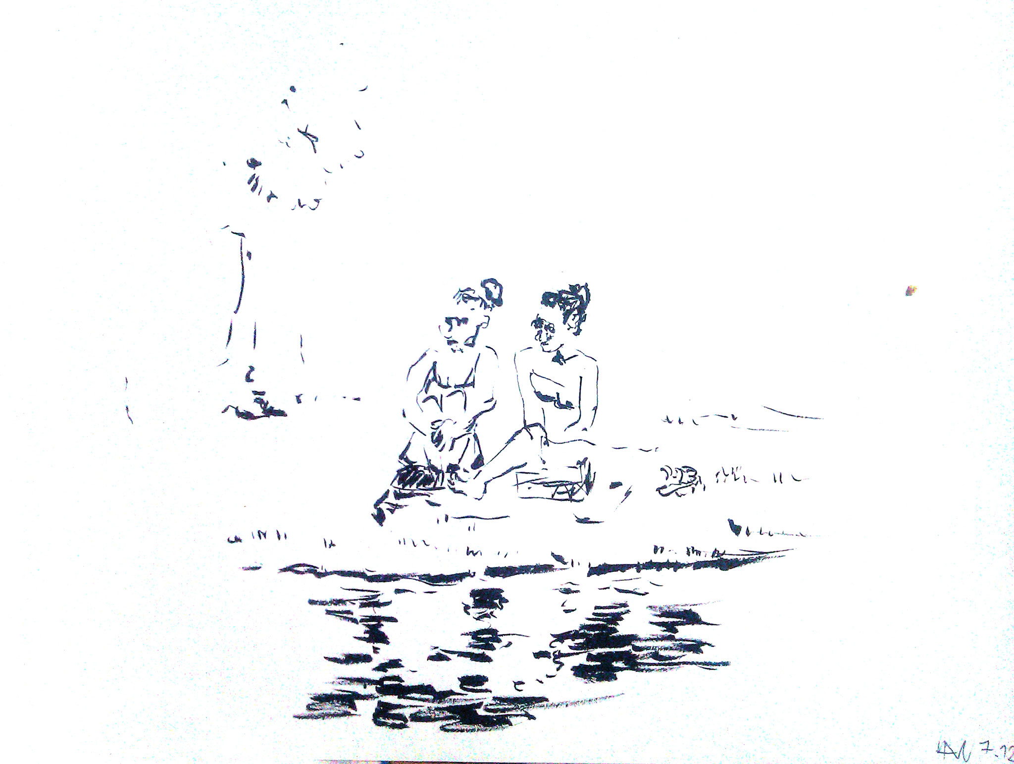 Mittag im Park, Tusche auf Papier, 2014