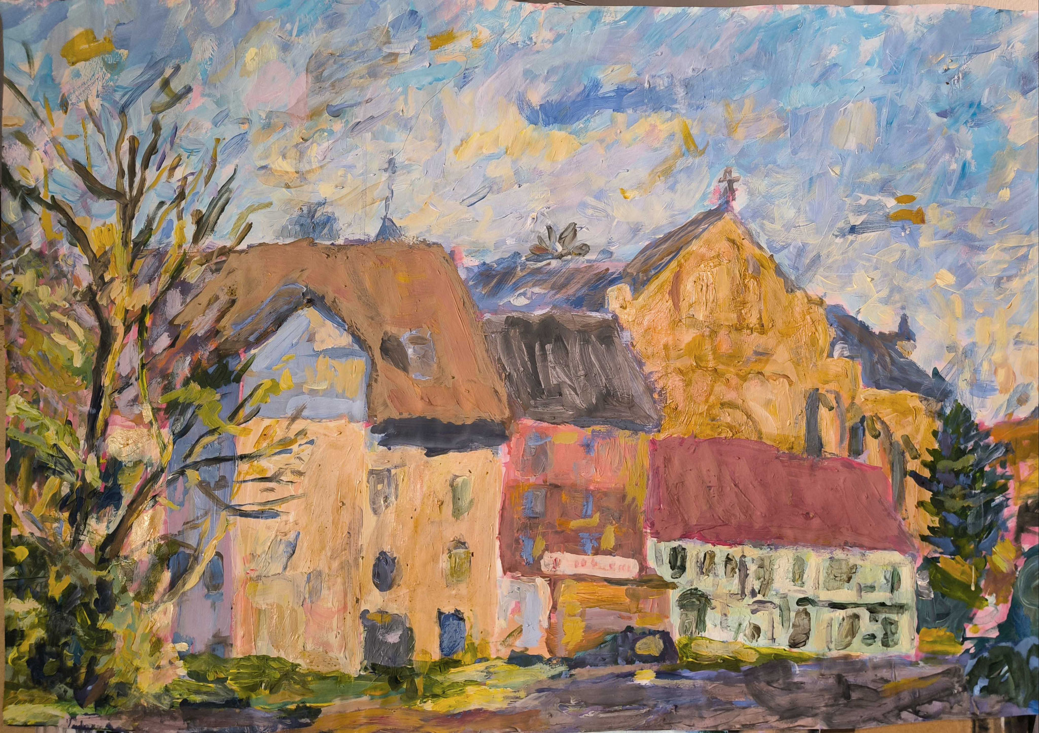 Dürscheid, 100x80 cm, Acryl, Öl auf Papier, 2024