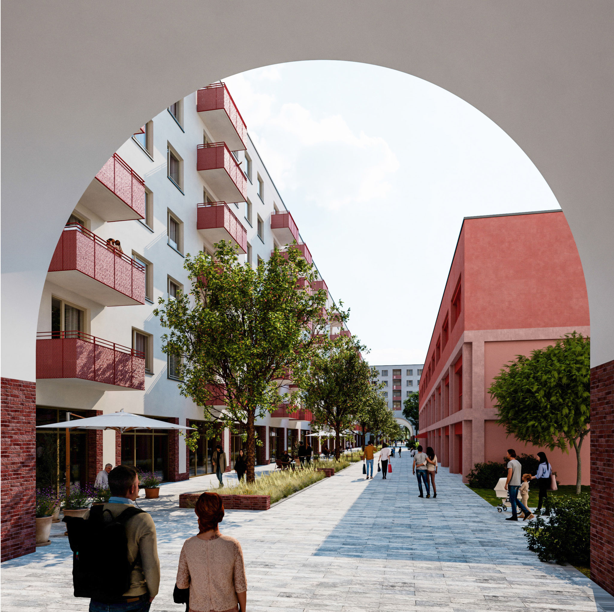 Promenade Quartiersmitte Hof 1, Blick Richtung Osten © HSA