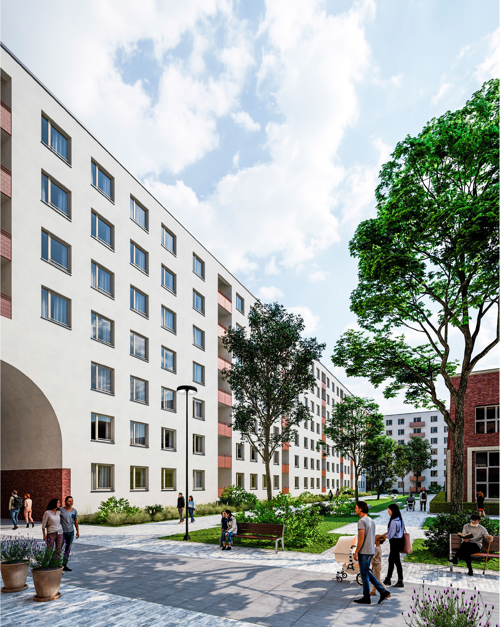 Quartiersmitte Hof 1, Ostfassade mit Blick Richtung Süden © HSA