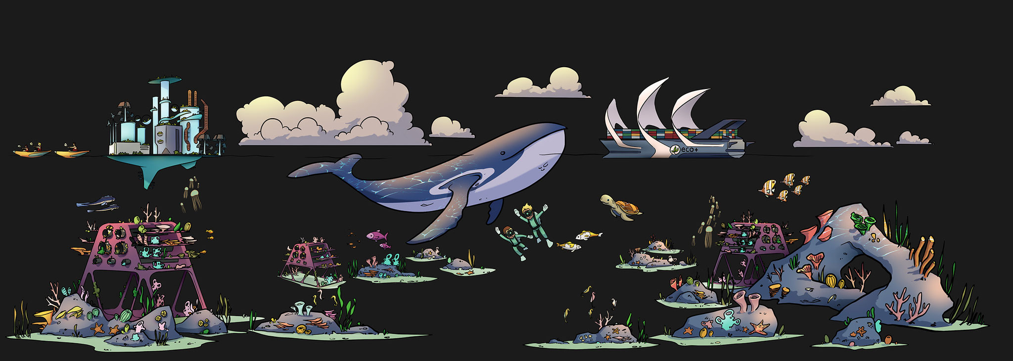 Storyboarding und Look-Entwicklung für Milla & Partner / CONGAZ – Expo Osaka 2025, water world colored sketch design concept