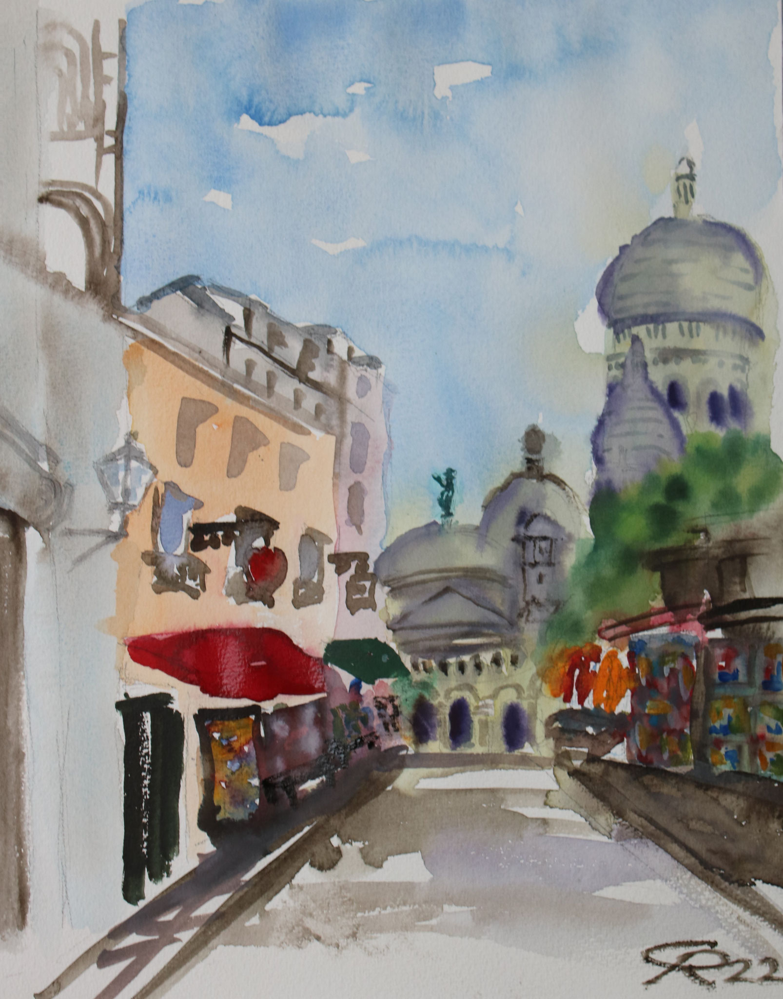 Paris, Montmartre und Sacre Coeur, Aquarell, expressiv, 2022