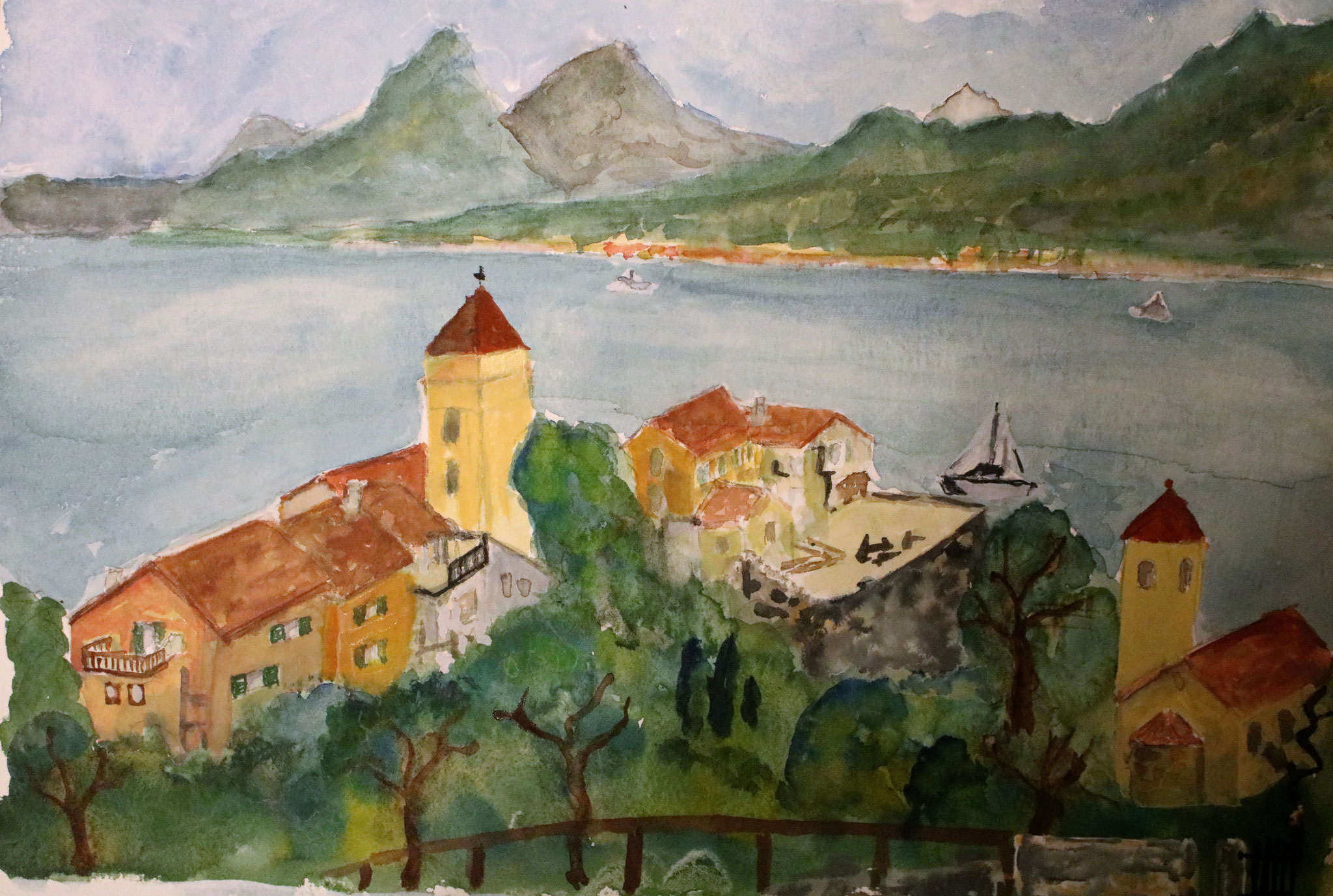 Gardasee, Blick auf Castelletto die Brenzone, aquarell (2014) 