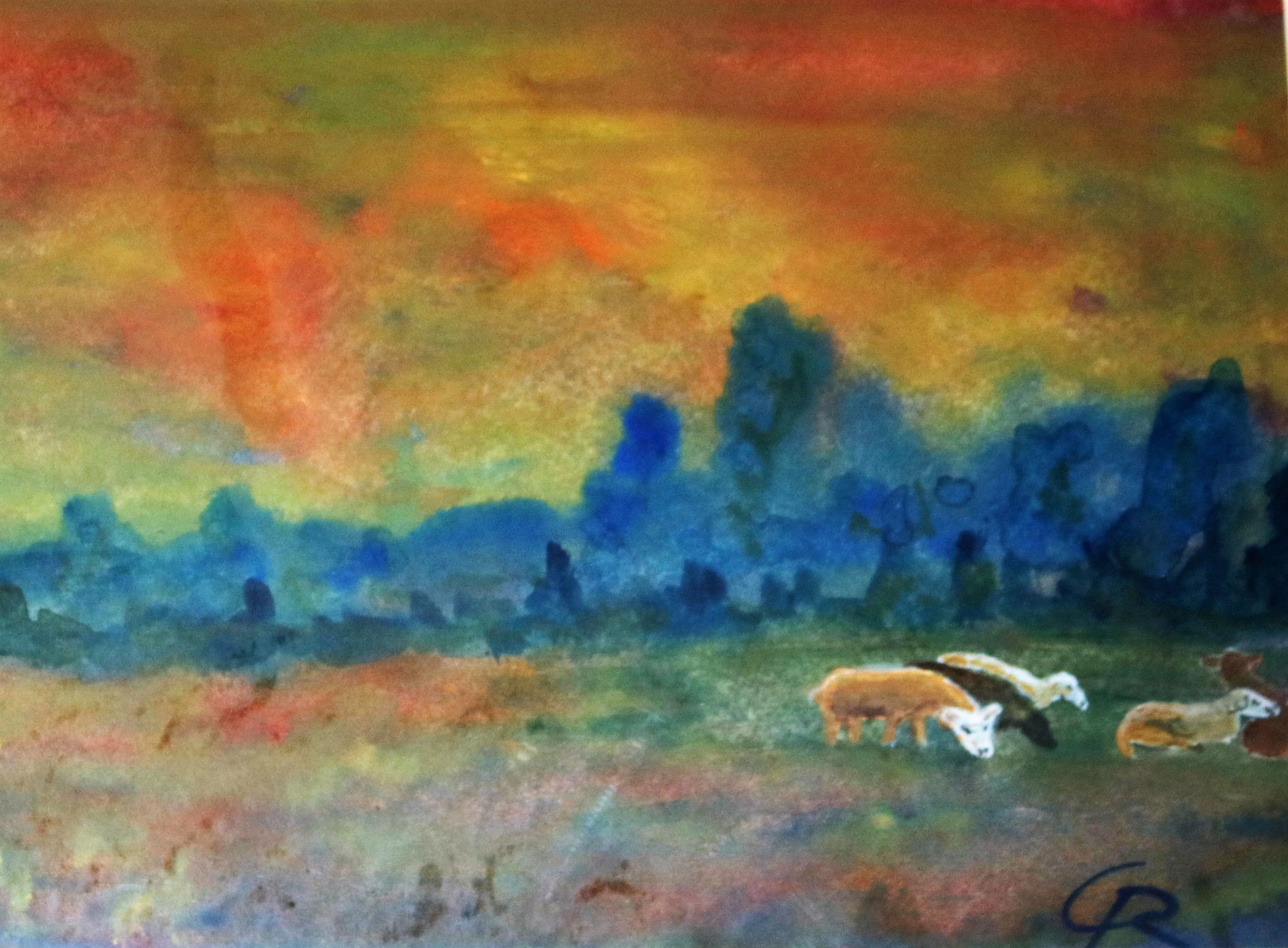 Heidewiese, Abendstimmung, Aquarell (2015)