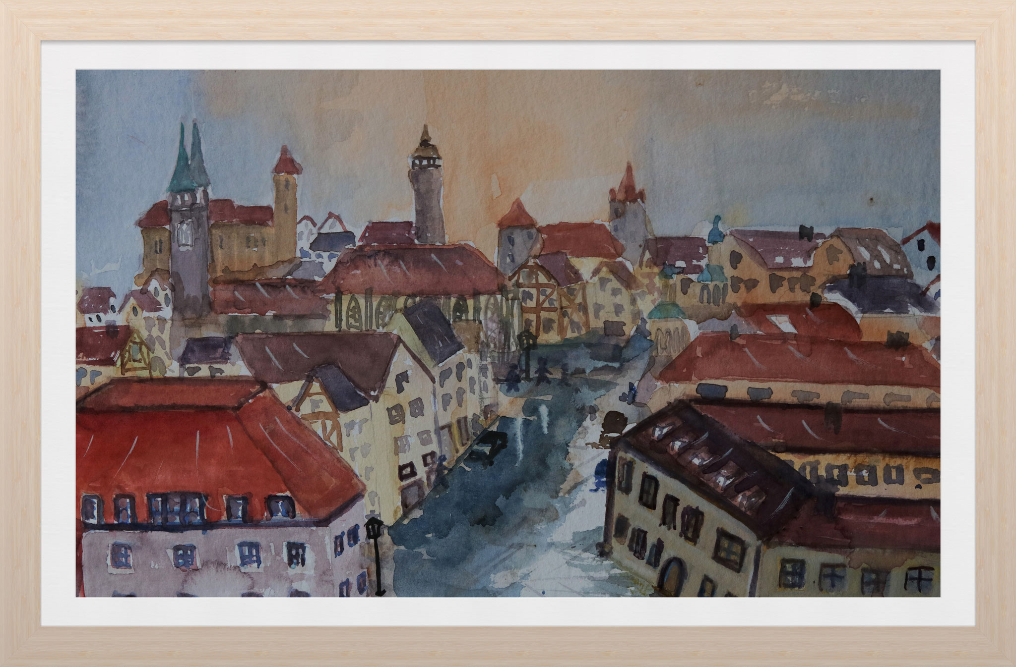 Nürnberg, Blick auf die Altstadt, Aquarell (2019) nach einem Motiv von Johann Pickl