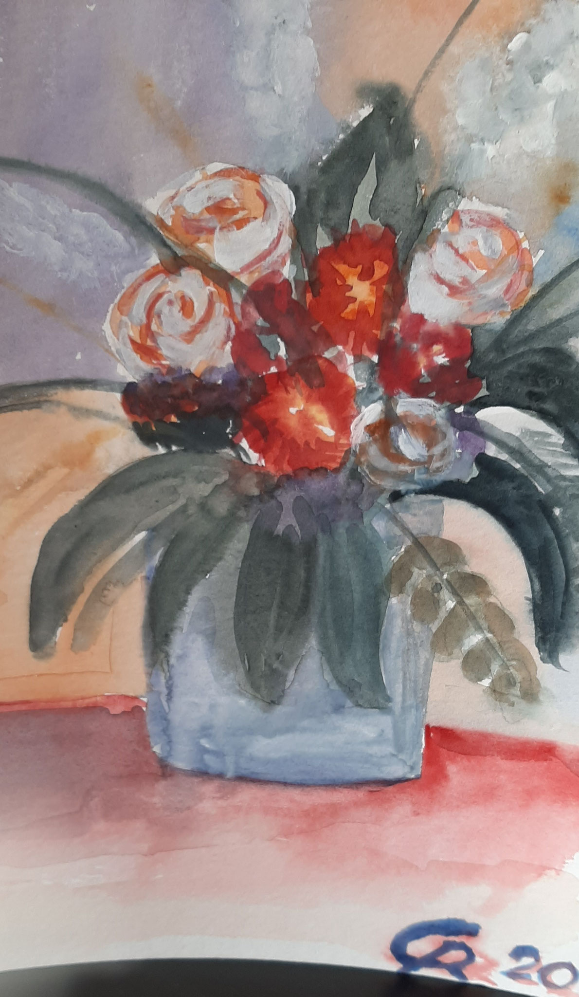 Blumen in heller Vase, Aquarell (2016)