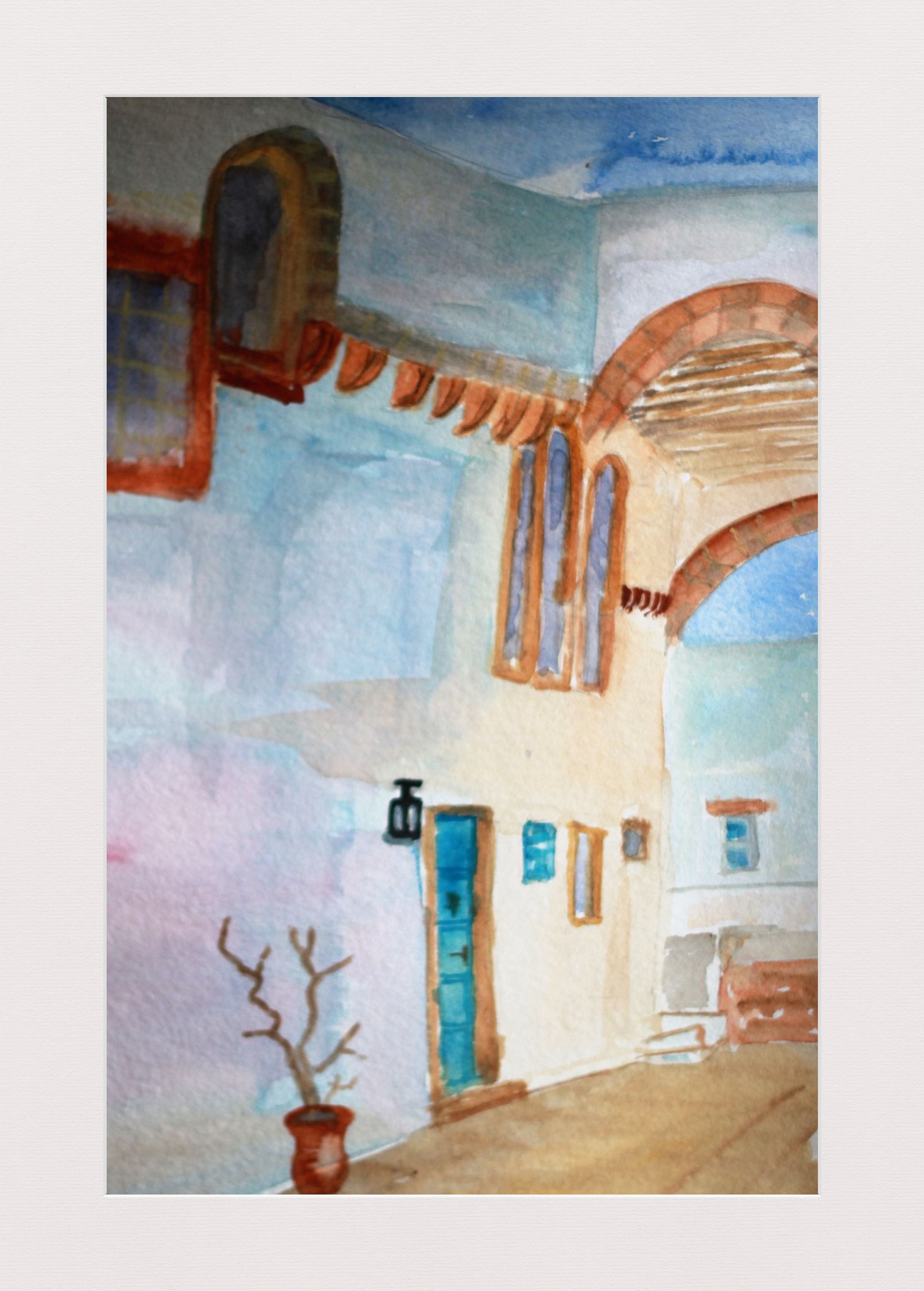 Patmos, Straßenszene I, Aquarell (2017)