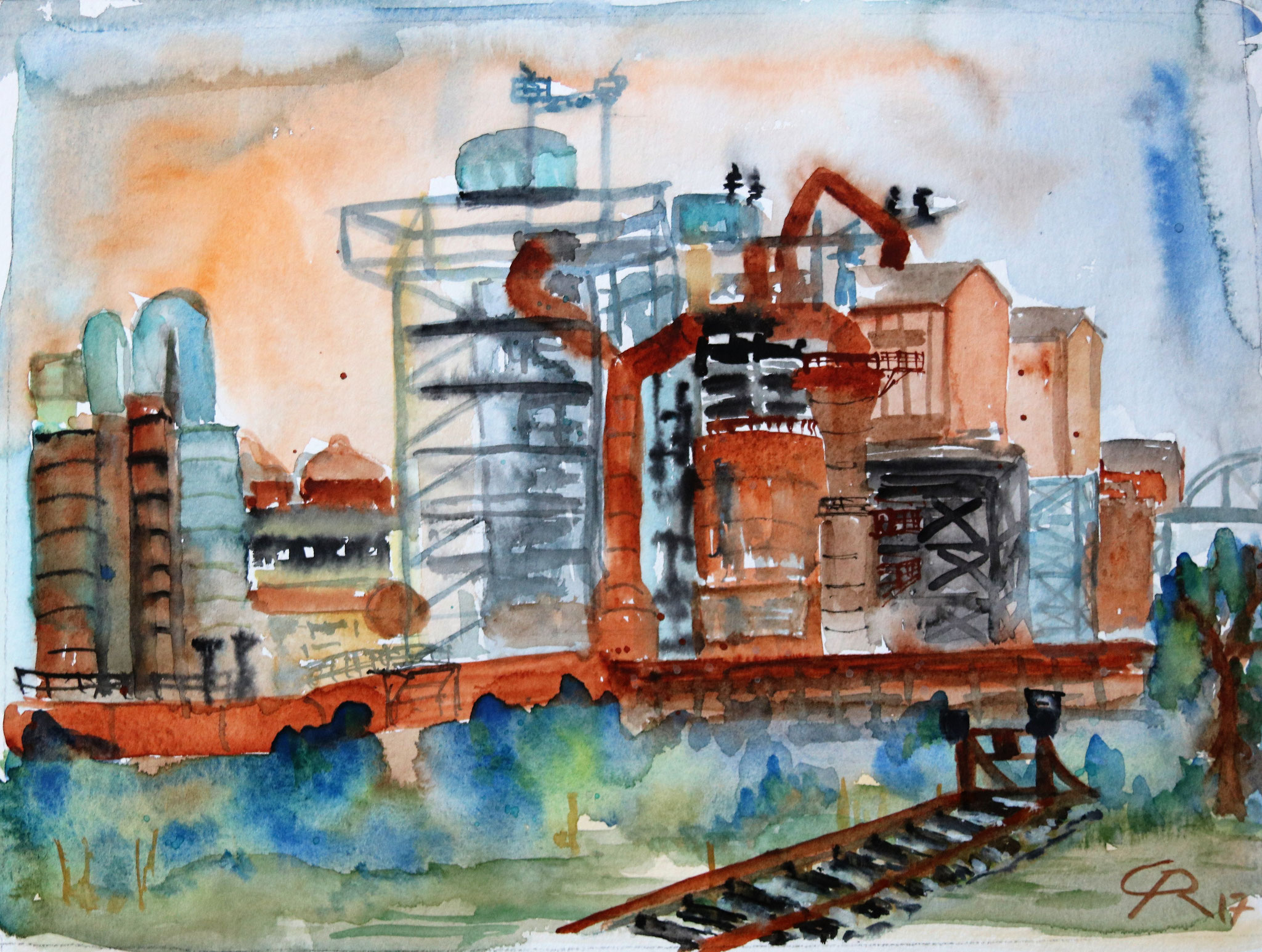 Hüttenwerk Rheinische Stahlwerke Meiderich Ruhrort, Aquarell (2017)