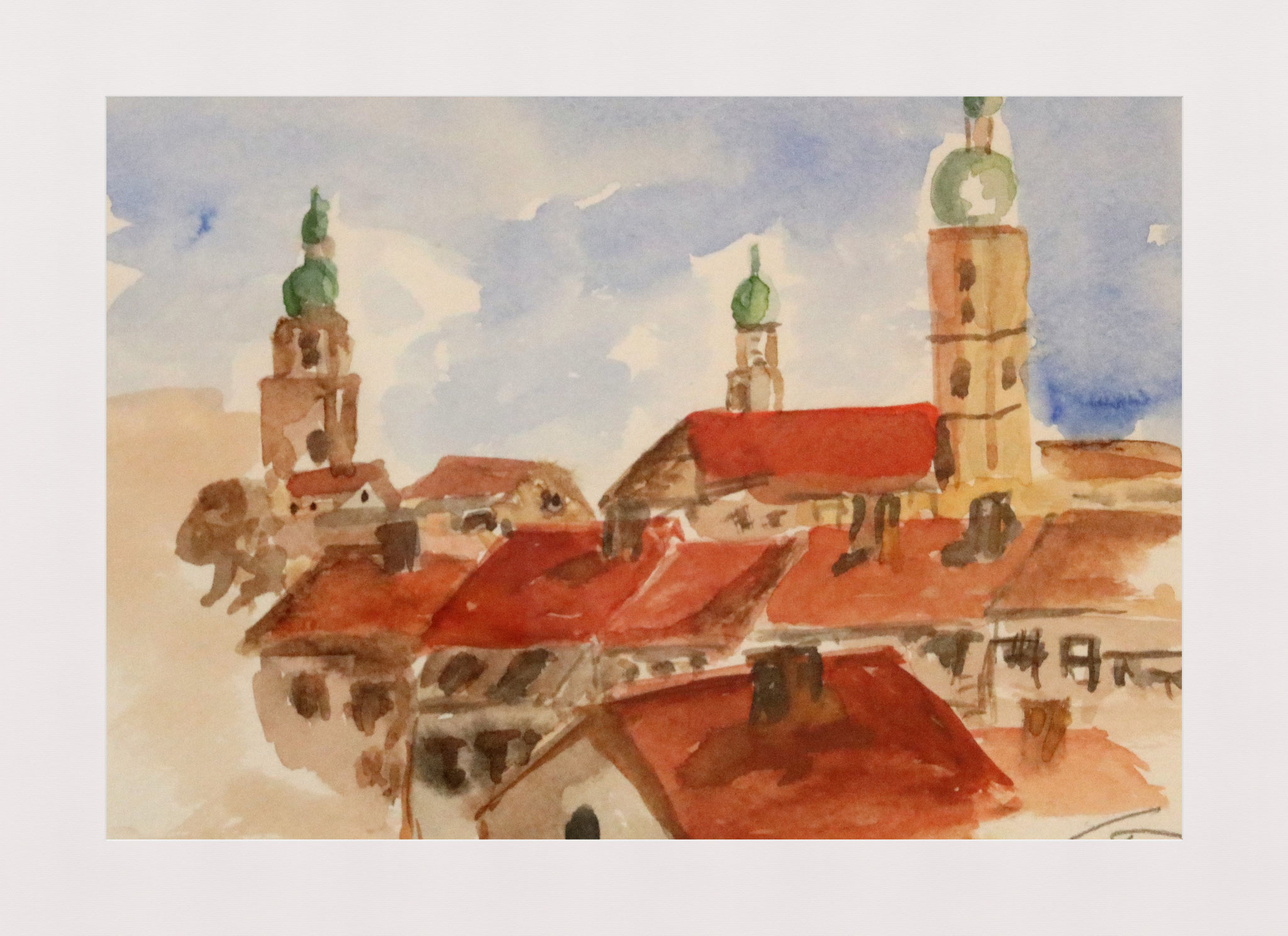 Erlangen, Blick auf die Altstadt (Geschenk für Gerlinde), Aquarell (2015)