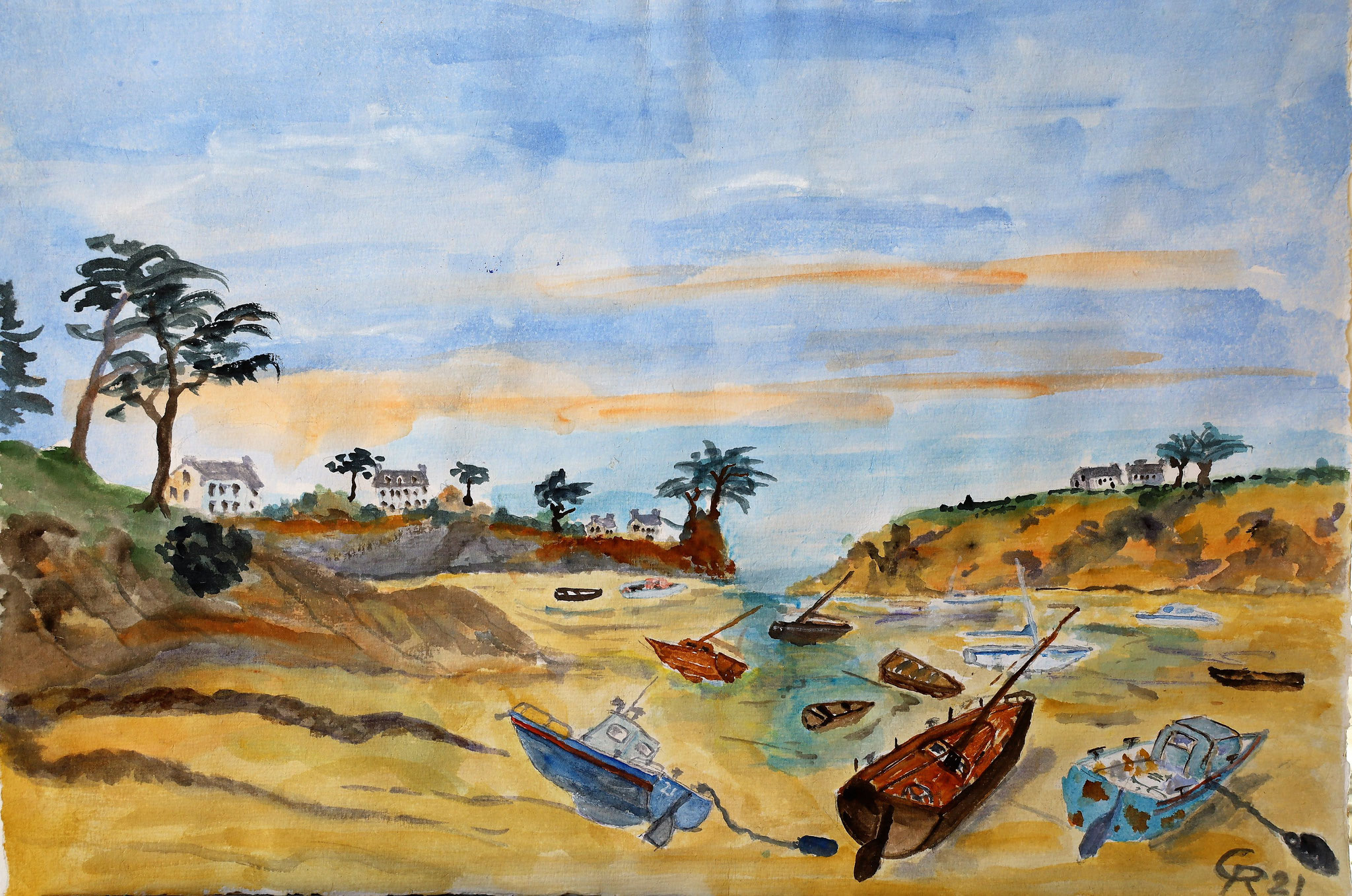 Low tide, Bretagne, Aquarell, 2021