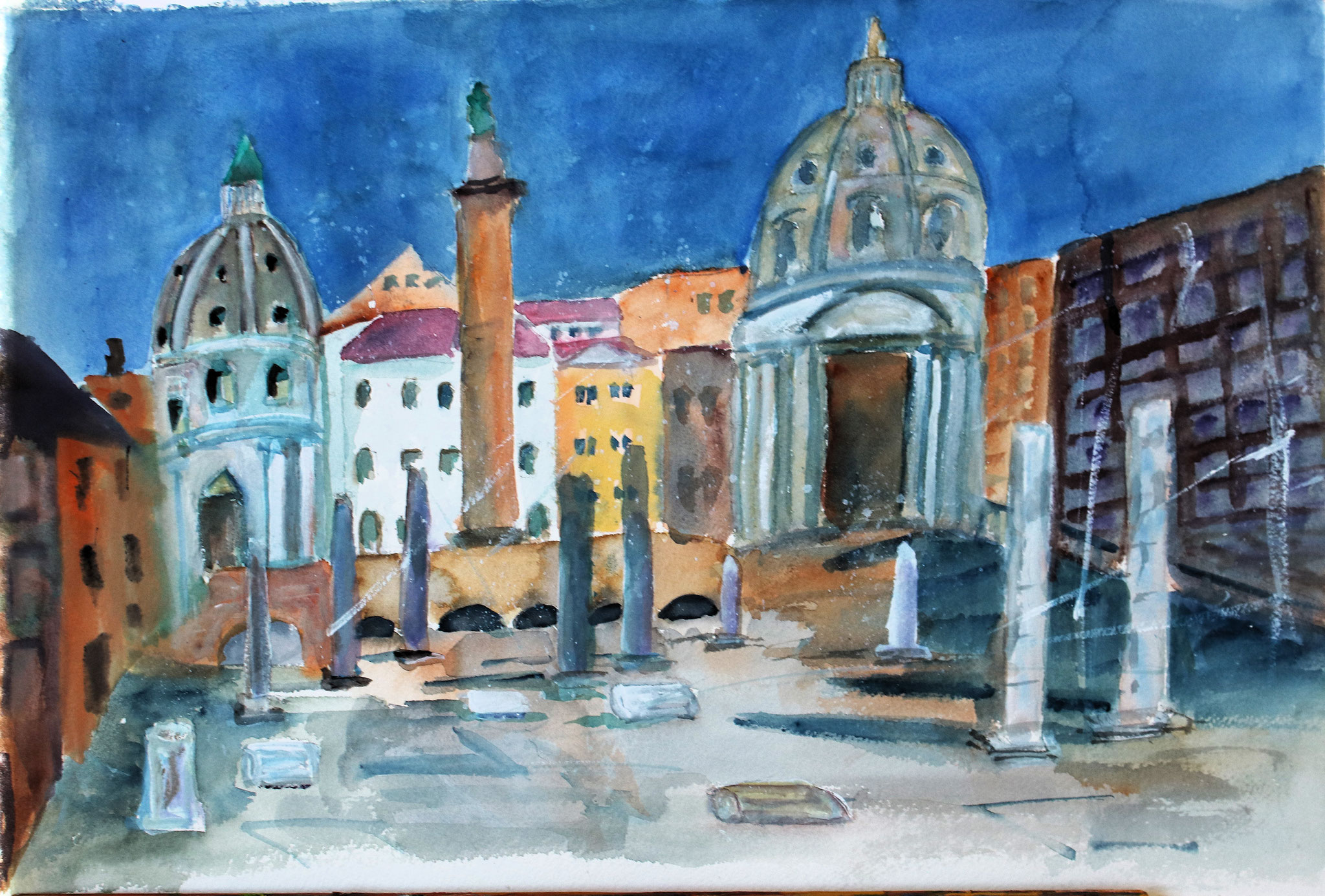 Rom, Forum Augustus, Aquarell (2025)