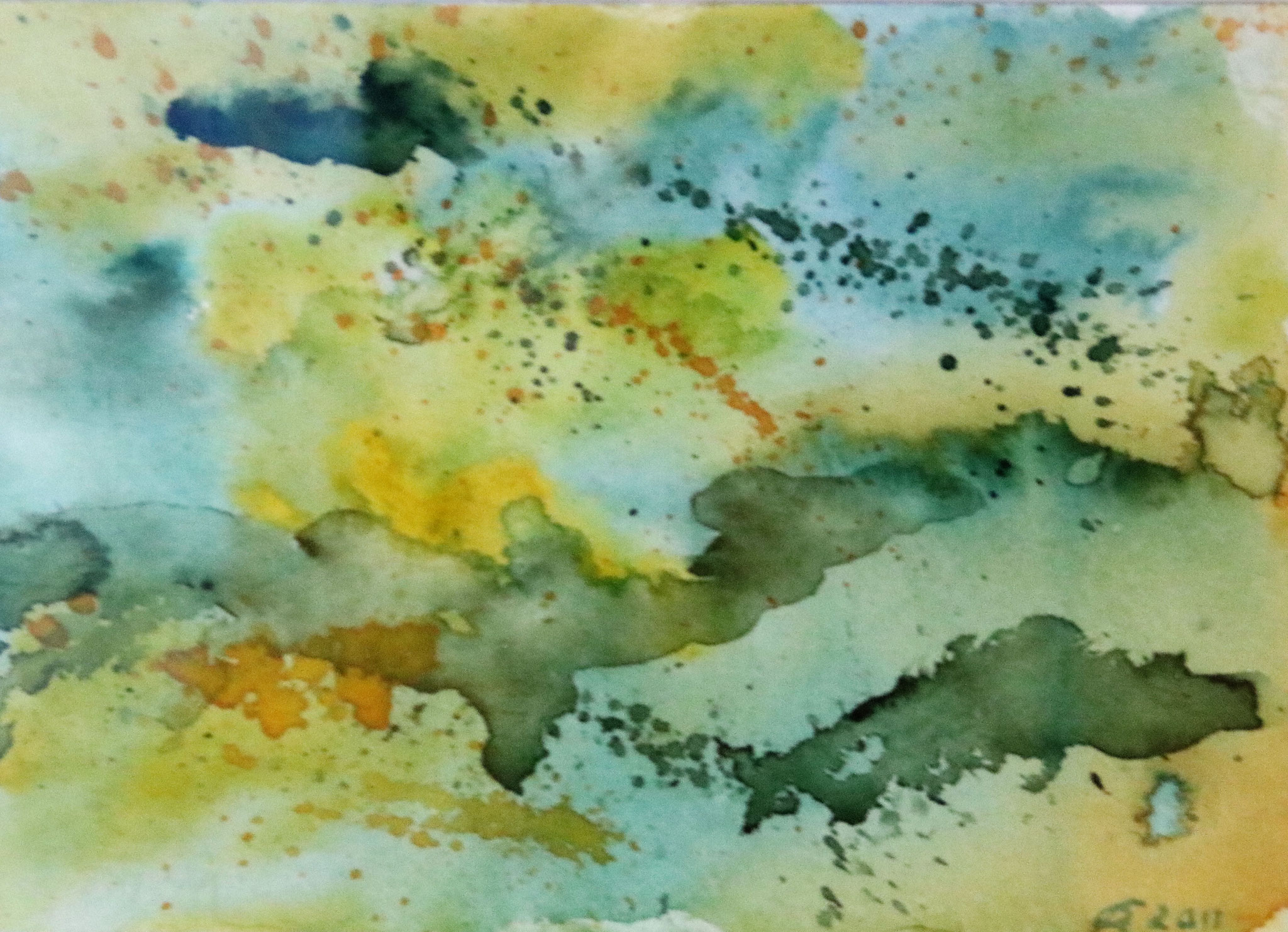 Farbharmonie in Grün und Gelb, Aquarell (2010) (abstrahiert von Moosen und Flechten)