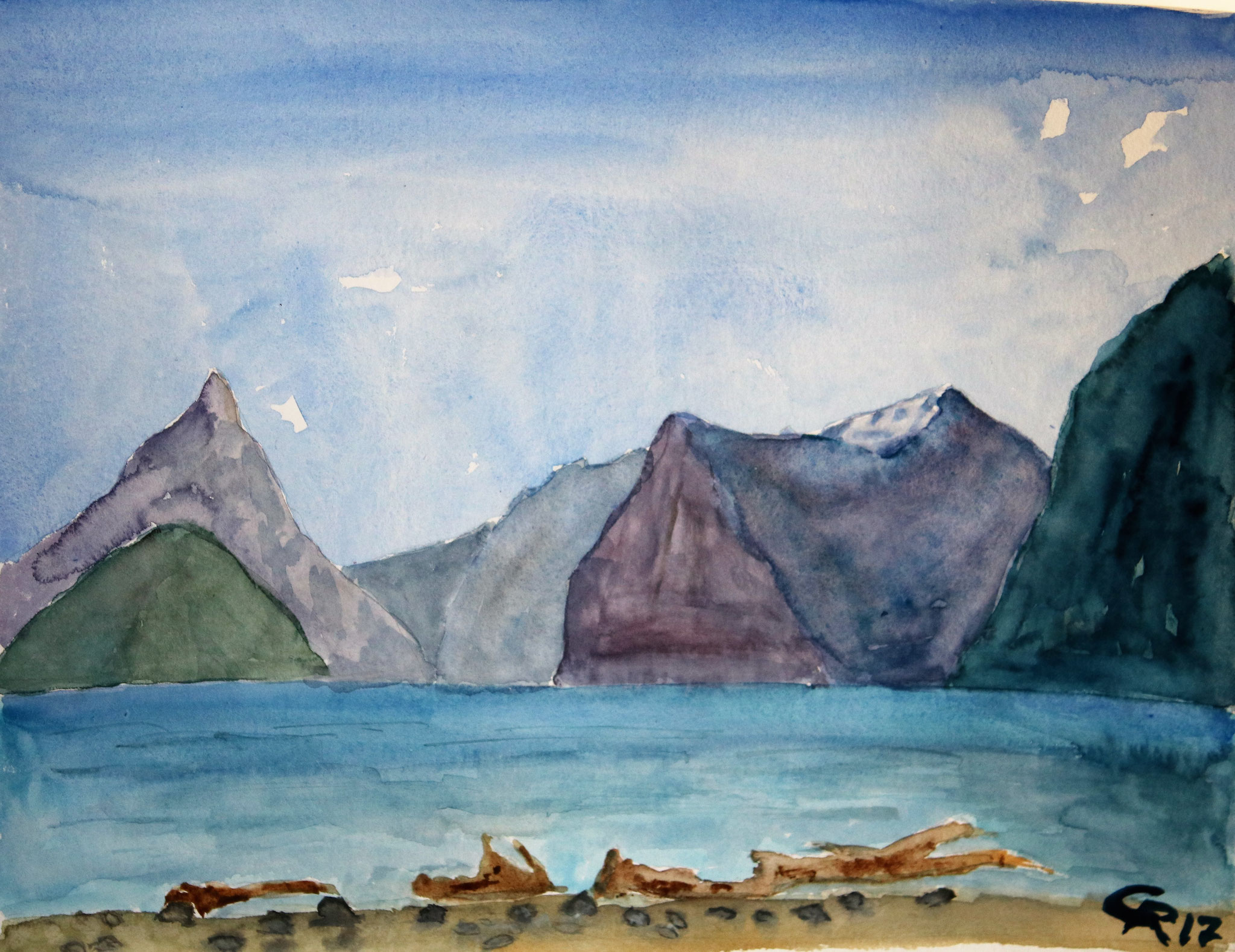 Neuseeland, Milford Sound, Aquarell (2017)